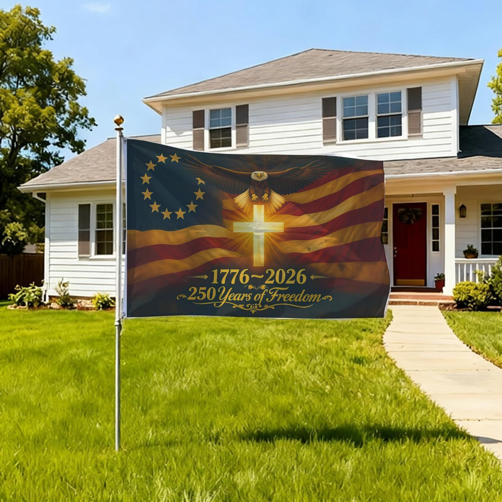 250th Anniversary Flag 3×5 Ft Double-Sided Print, Feet, Multicolor