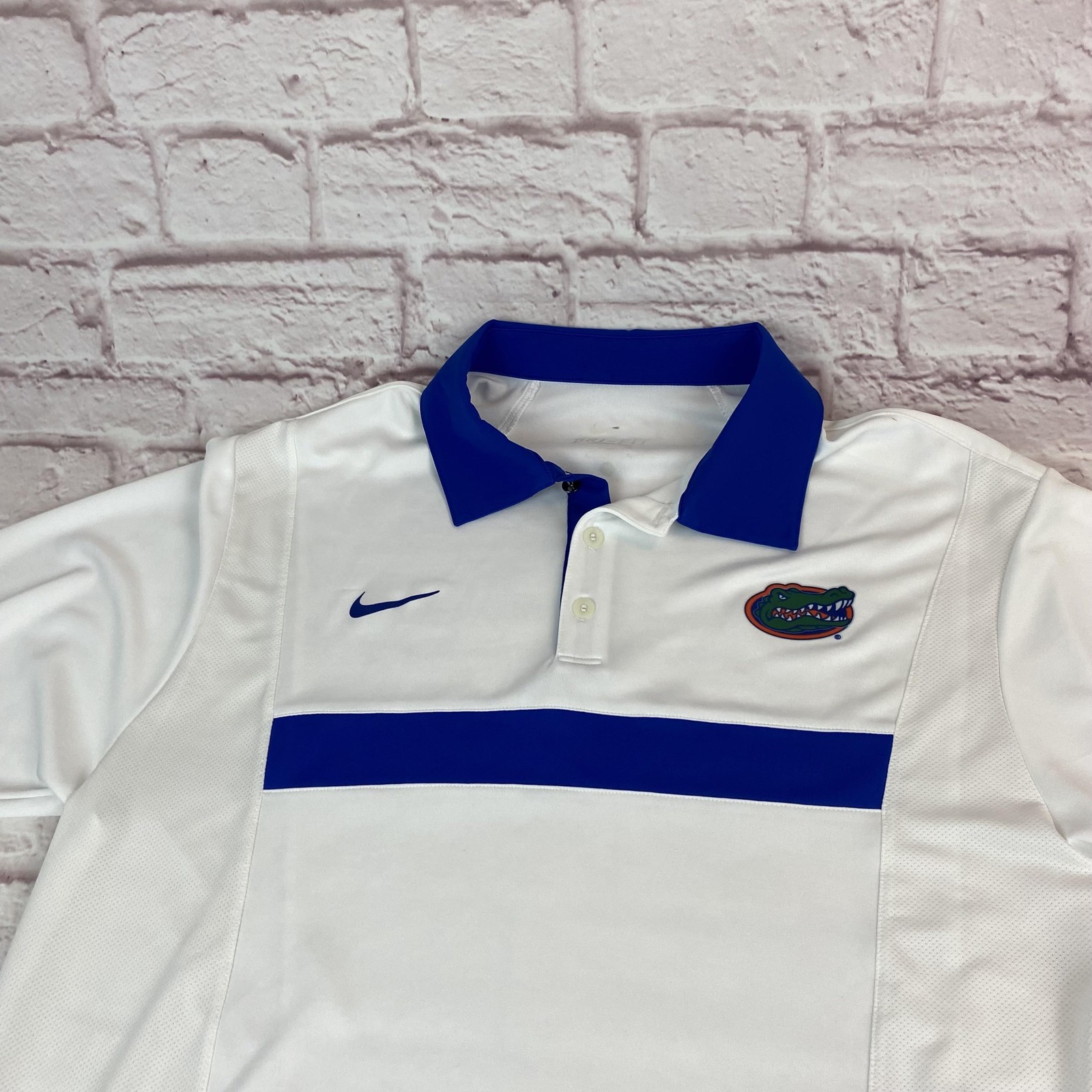 Florida Gators Shirt Mens Large White Blue NCAA Football Nike Dri-FIT Polo