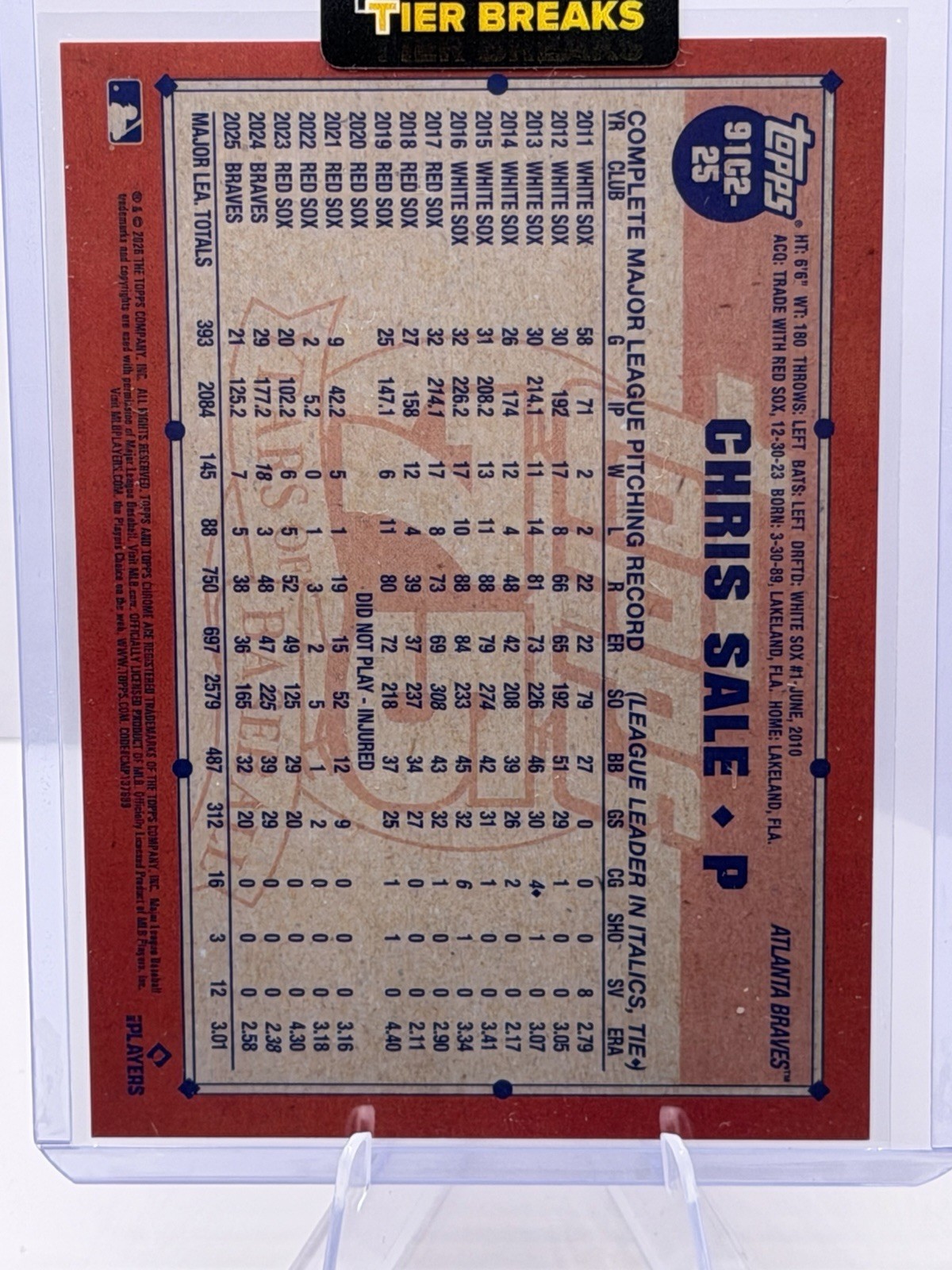 2026 Topps Series 2 Chris Sale Chrome Silver Pack Mojo #91C2-25 Braves Red 3/5