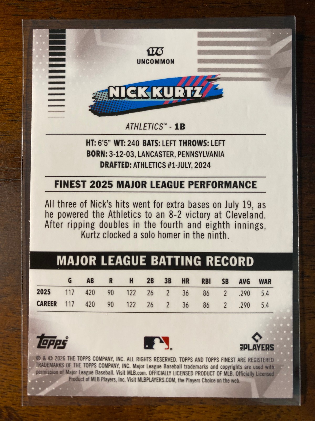 2026 Topps Finest Nick Kurtz #176 Uncommon Mini Diamond Refractor