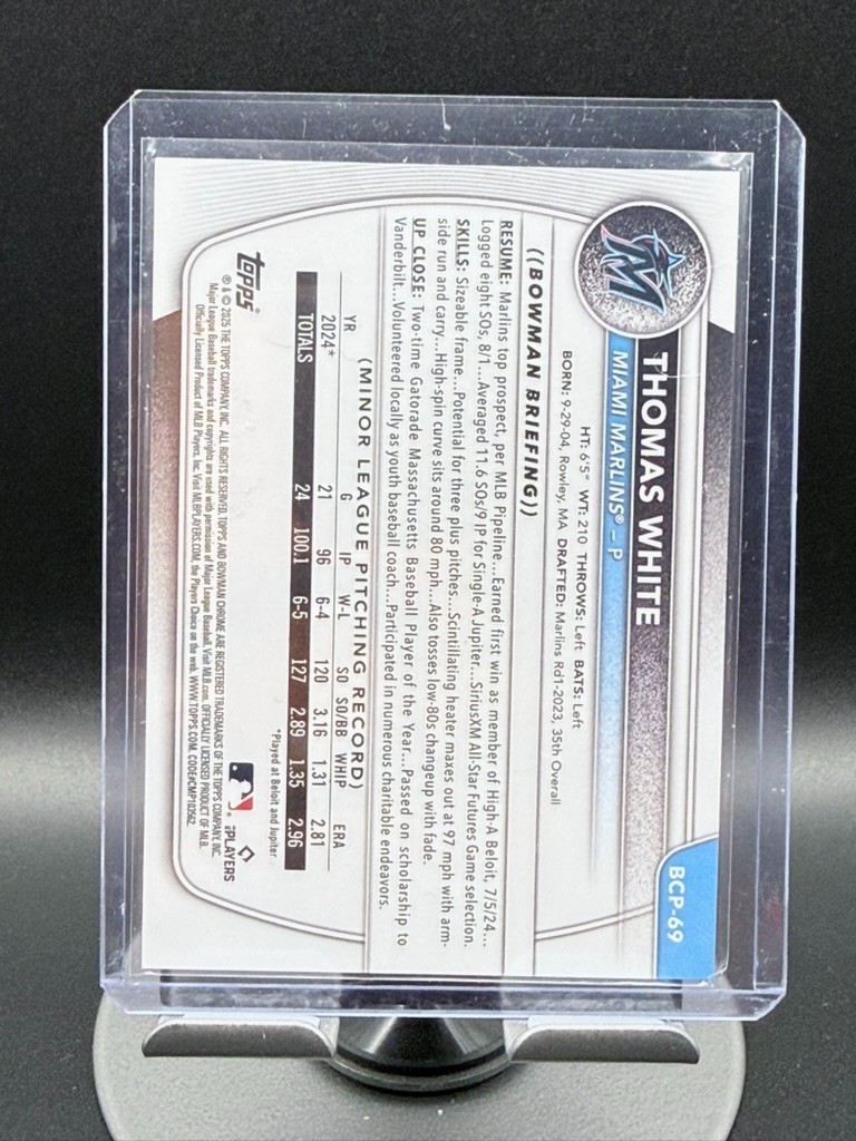 2025 Bowman Chrome Thomas White Gold Mojo #BCP-69 /50 Miami Marlins