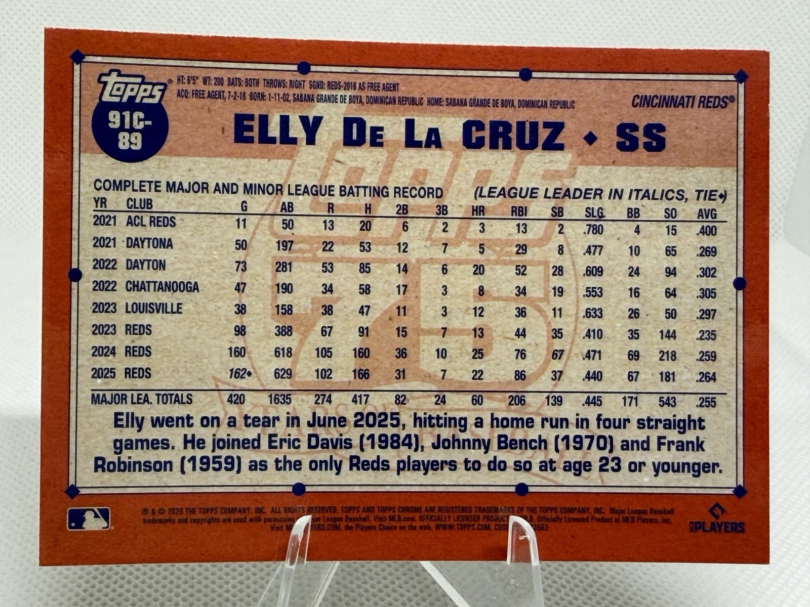 Topps 2026 Series 1 1991 Topps Chrome Silver Pack Mojo Elly De La Cruz #91C-89