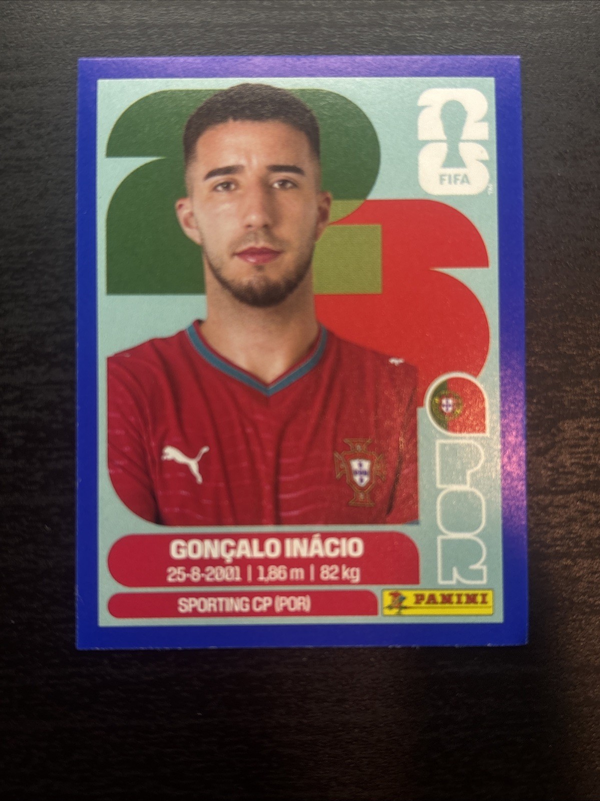 Goncalo Inacio Panini FIFA World Cup 2026 Blue Crumple Sticker Exclusive