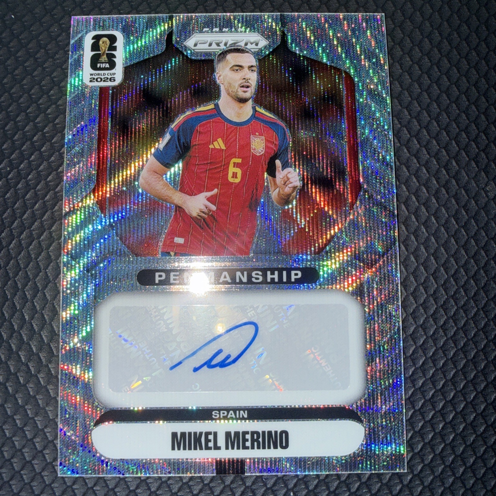 2026 Panini Prizm FIFA World Cup Mikel Merino Penmanship Silver Wave Auto Spain