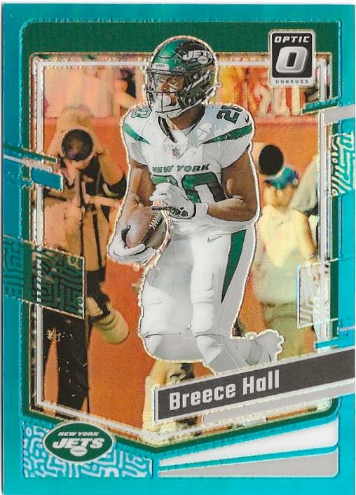 2023 Panini Donruss Optic Breece Hall Blue Prizm 019/299 New York Jets
