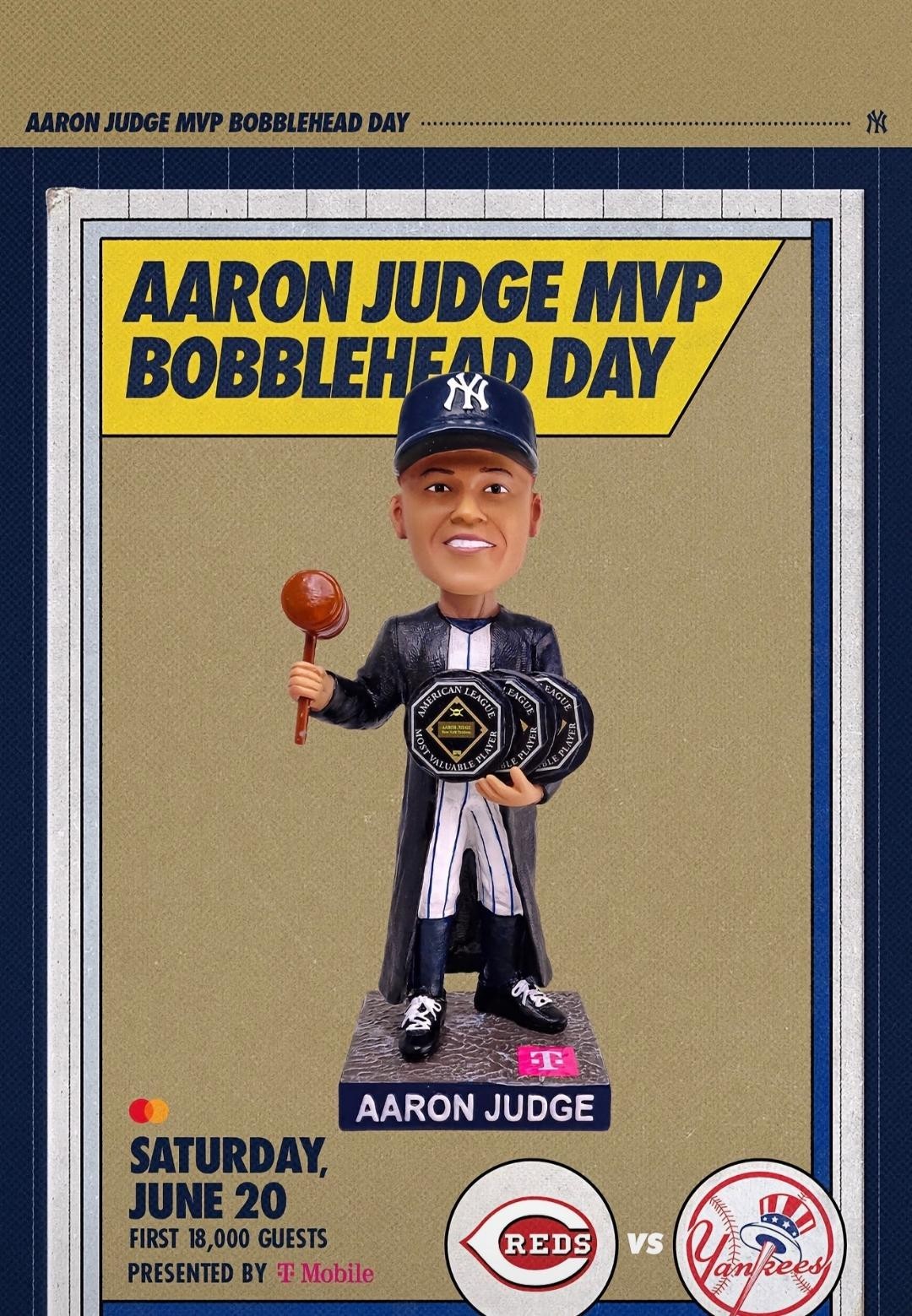 New York Yankees Aaron Judge MVP AL 3x 2026 Bobblehead SGA 6/20/2026 IN-HAND NEW