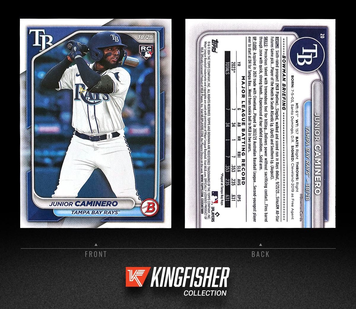 2024 Bowman Junior Caminero Rookie RC #20 Tampa Bay Rays