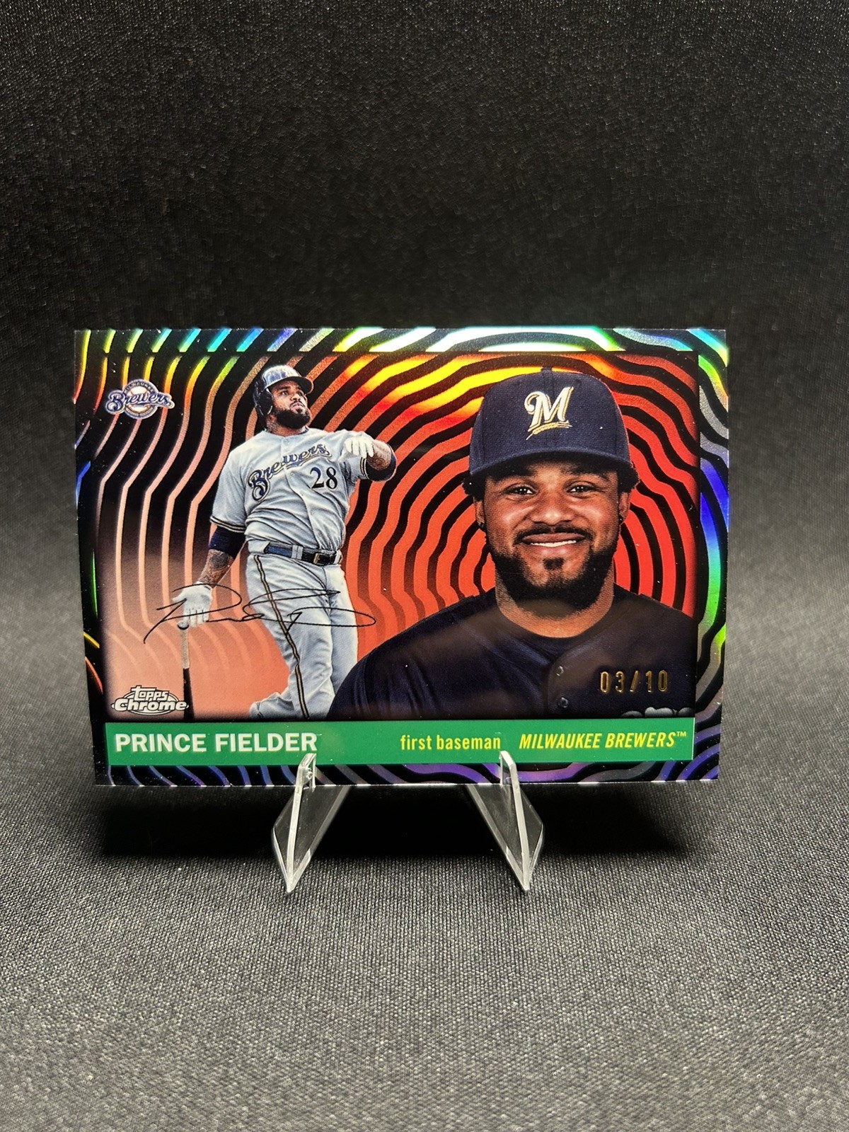 2025 Topps Chrome Platinum Prince Fielder #417 /10 Black Vibrations Brewers