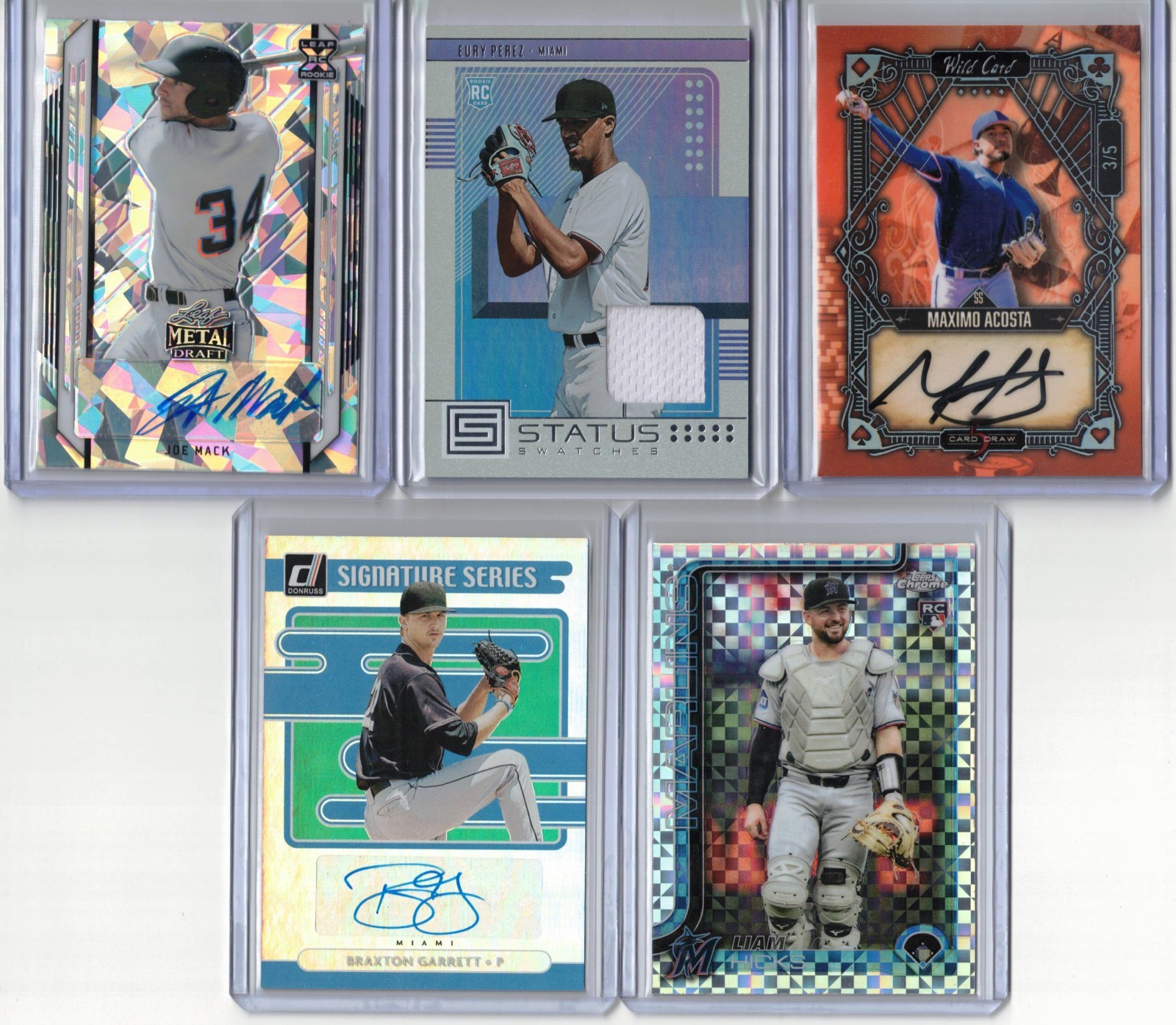 Miami Marlins 10 card lot auto jersey Liam Hicks xfractor RC Jakob Marsee Jose
