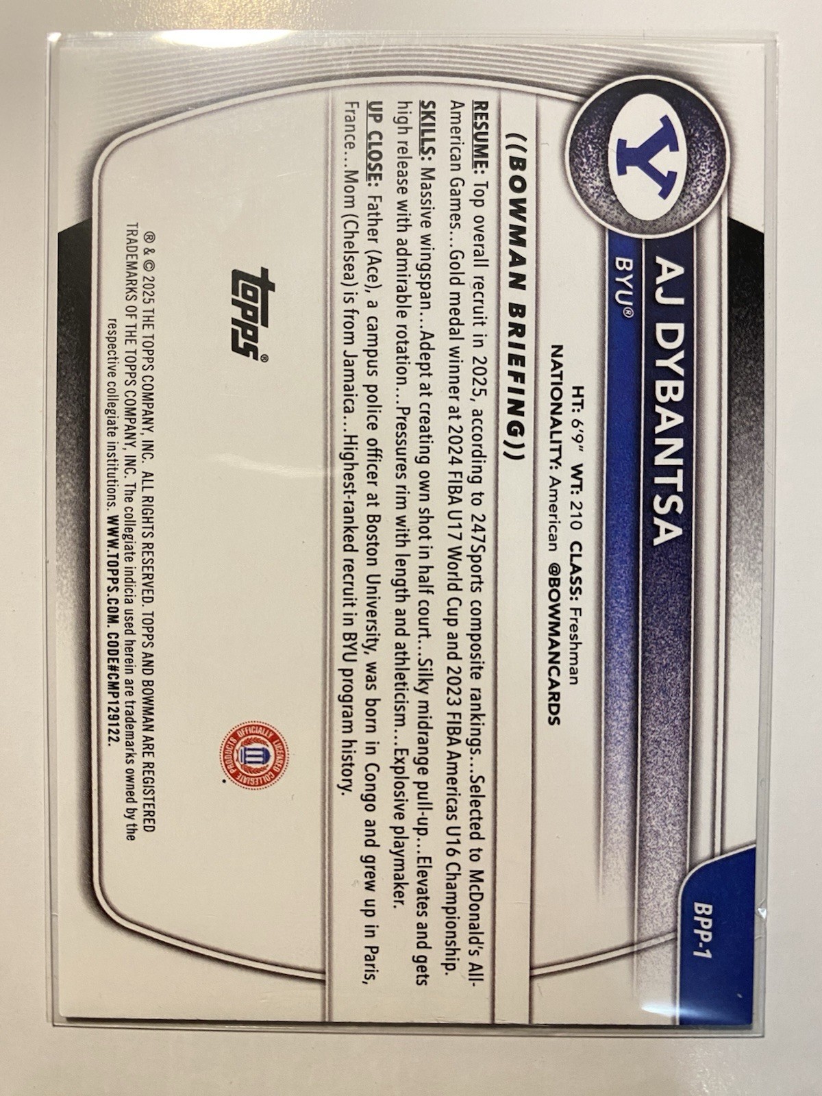 Bowman AJ Dybantsa BYU Cougars Prospects 1st Bowman #BPP-1 2025-26