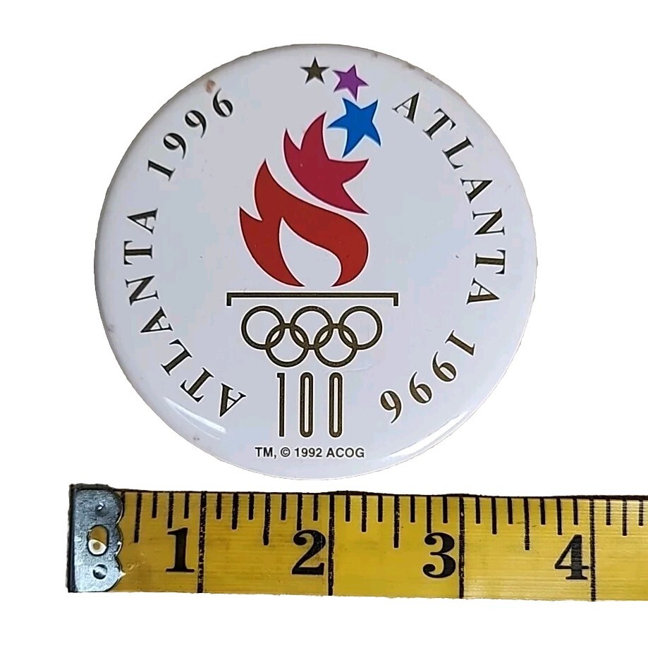 Vintage Atlanta 1996 Olympic Games 1 Button White 3.5in Discoloration On Back