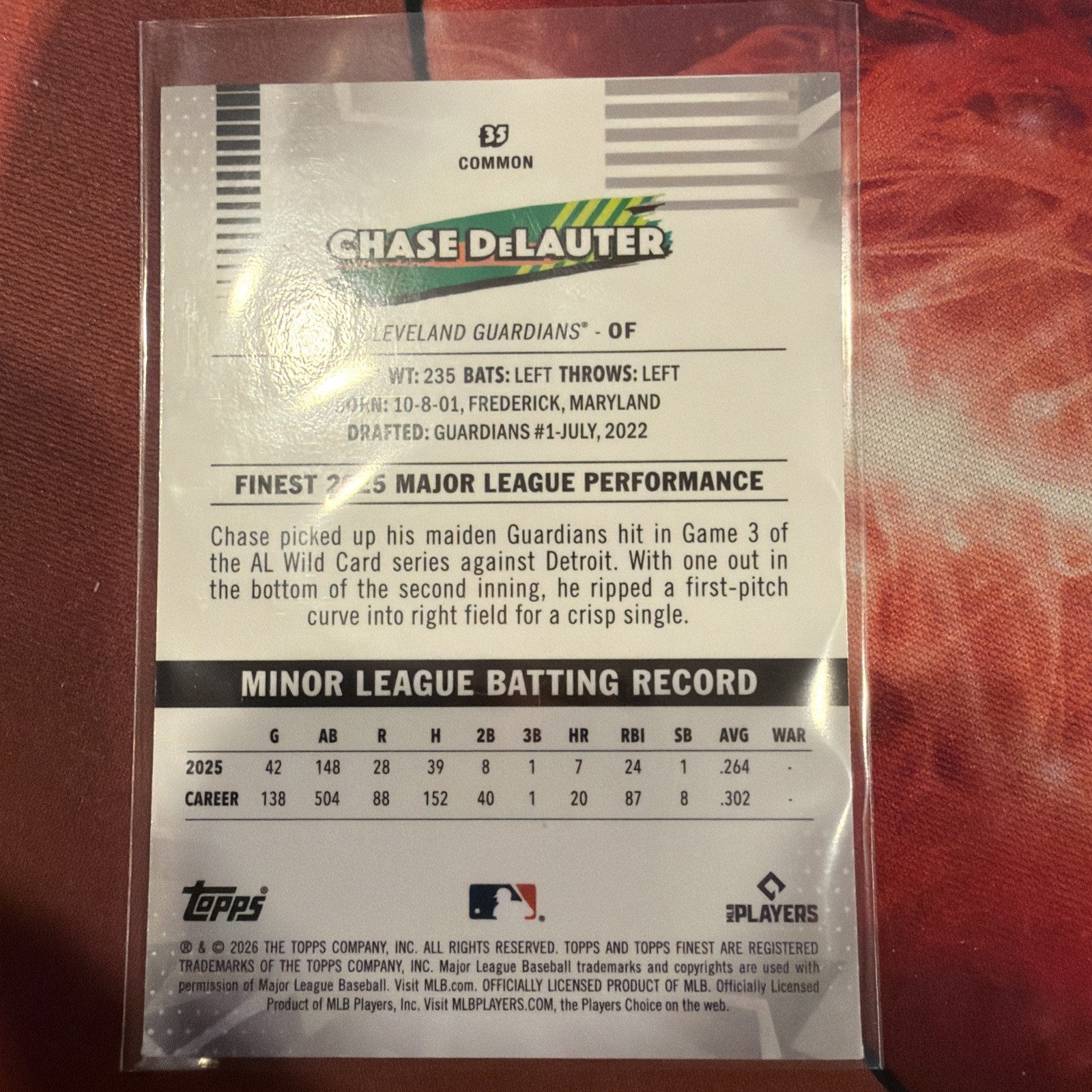 2026 Topps Finest Chase DeLauter Mini Diamond Refractor RC