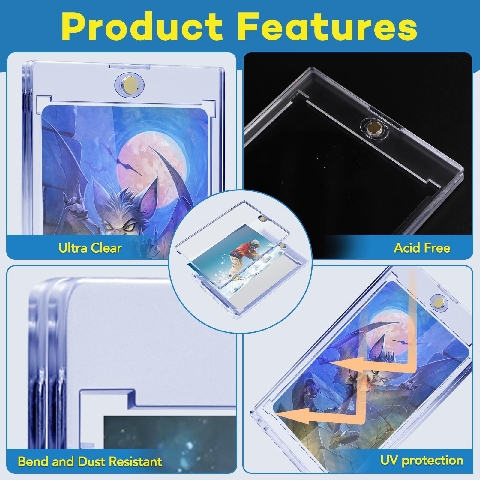 60ct Magnetic Card Holders, 35pt One Touch Card Holder, U-V Protection Hard P…
