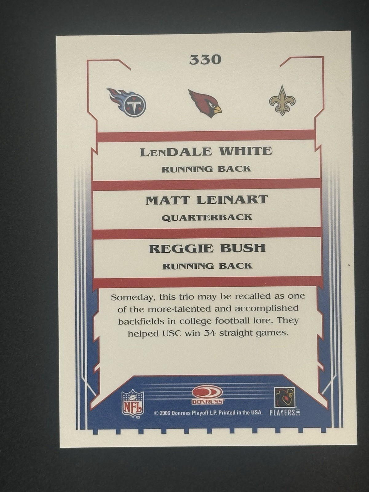 2006 Score – Reggie Bush, Matt Leinart, LenDale White #330 (RC) C842