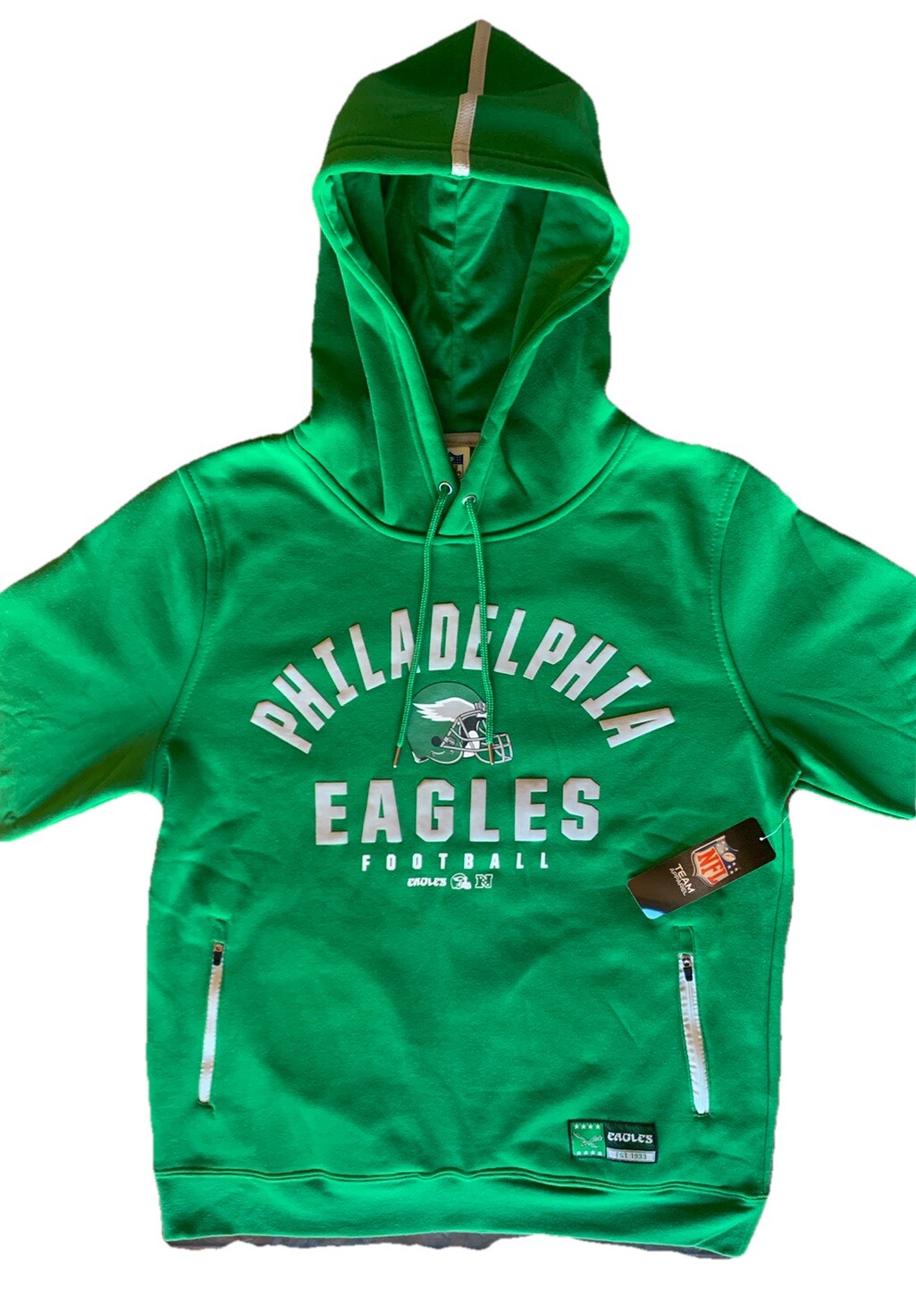 Philadelphia Eagles Retro KELLY GREEN NFL Sweatshirt Hoodie Zip Pockets-Mens L