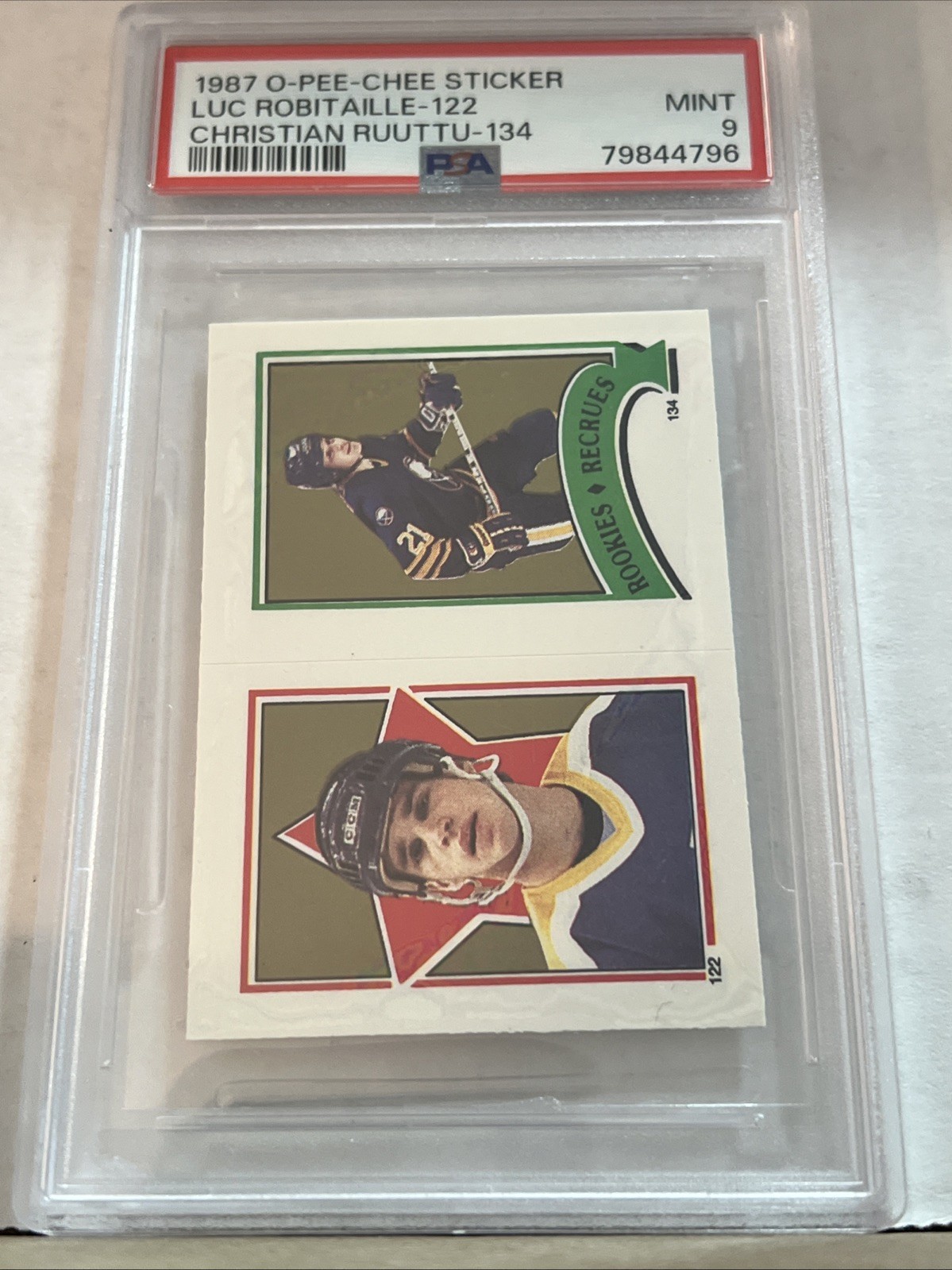 1987 O-Pee-Chee LUC ROBITAILLE ROOKIE CARD Sticker PSA 9 POP 4 W/1 Graded Higher