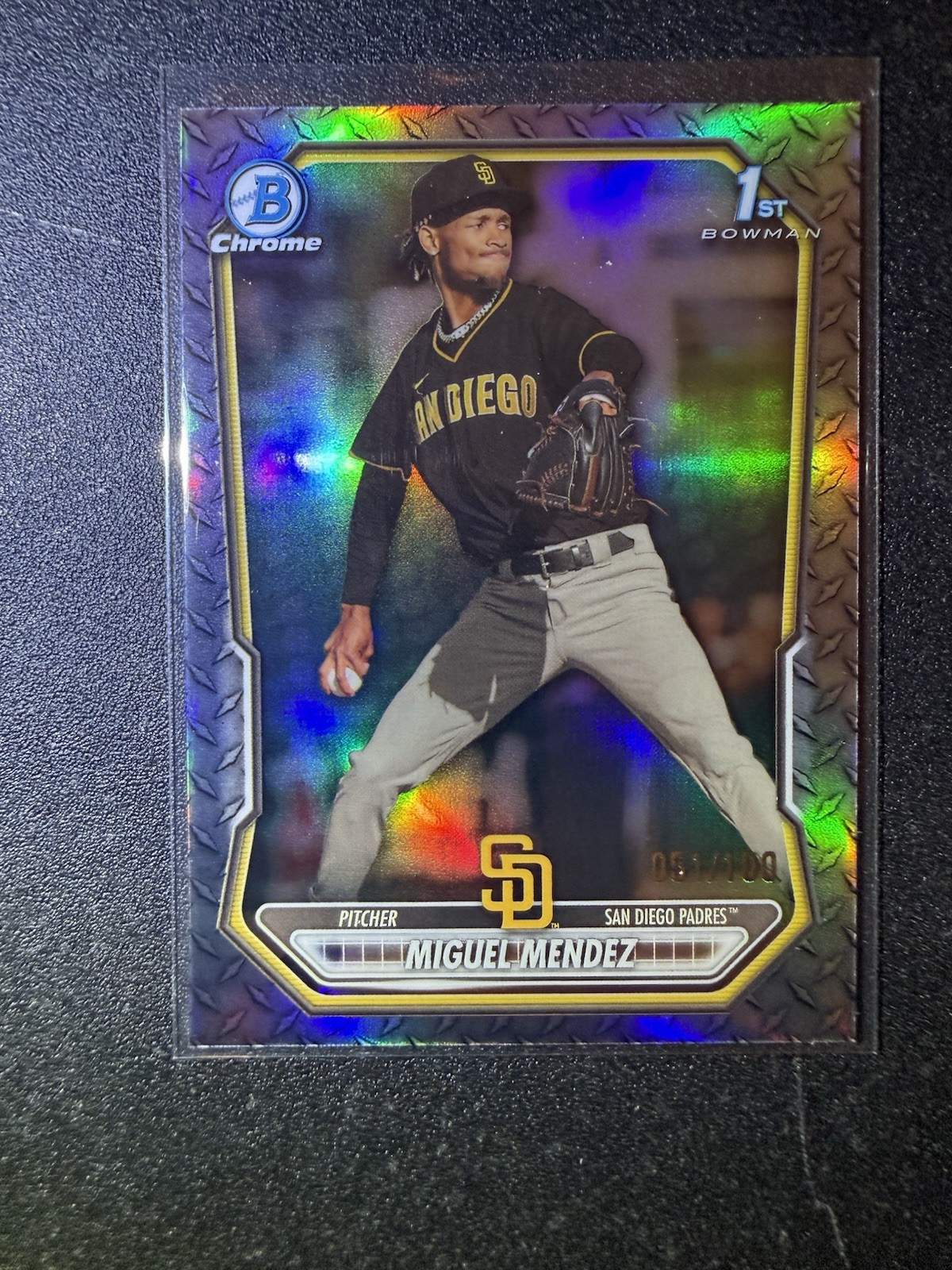 2026 Bowman Chrome Prospect Miguel Mendez 1st Steel Metal Refractor /100 Padres