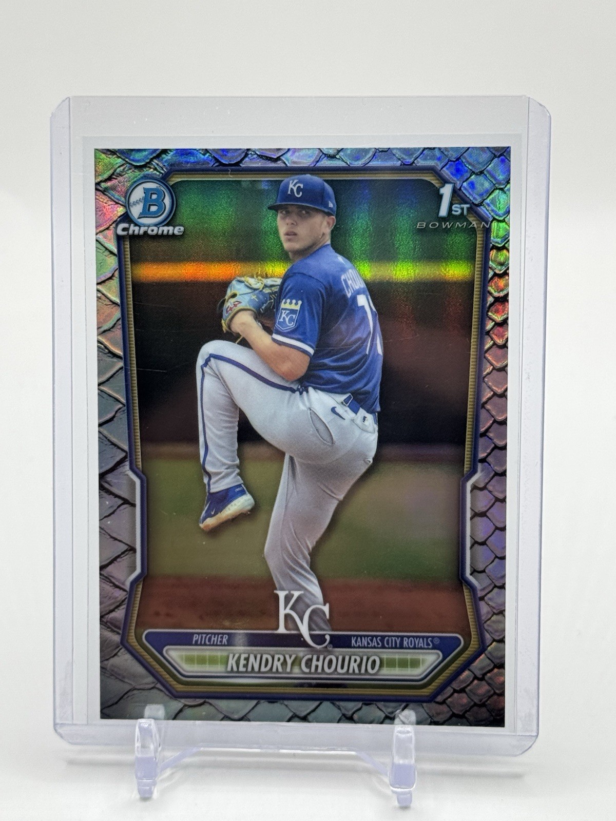 2026 Bowman Kendry Chourio Chrome Reptilian Refractor 1st Prospect #BCP-7 Royals