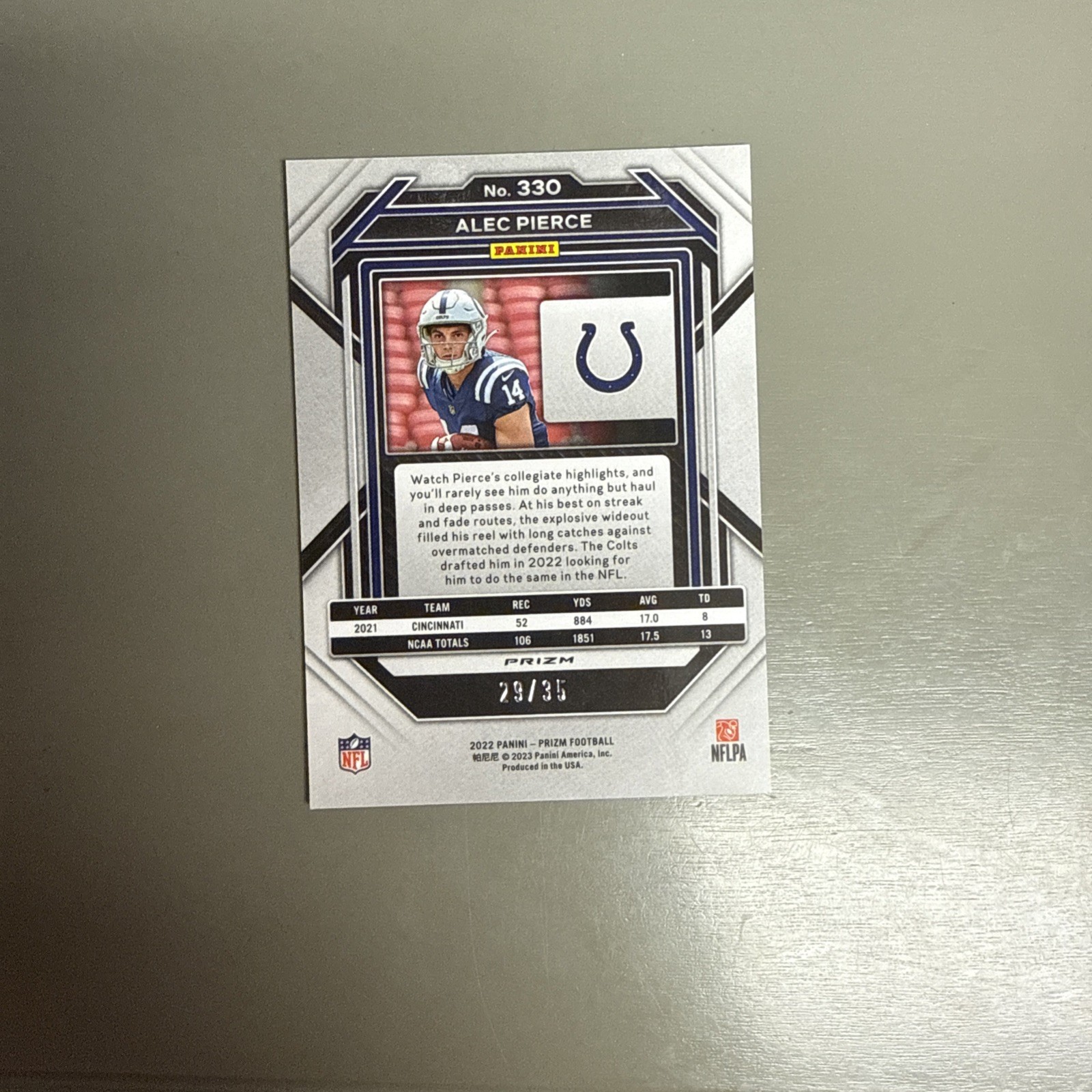 2022 Panini Prizm Rookies Red Shimmer 29/35 Alec Pierce #330 Rookie RC