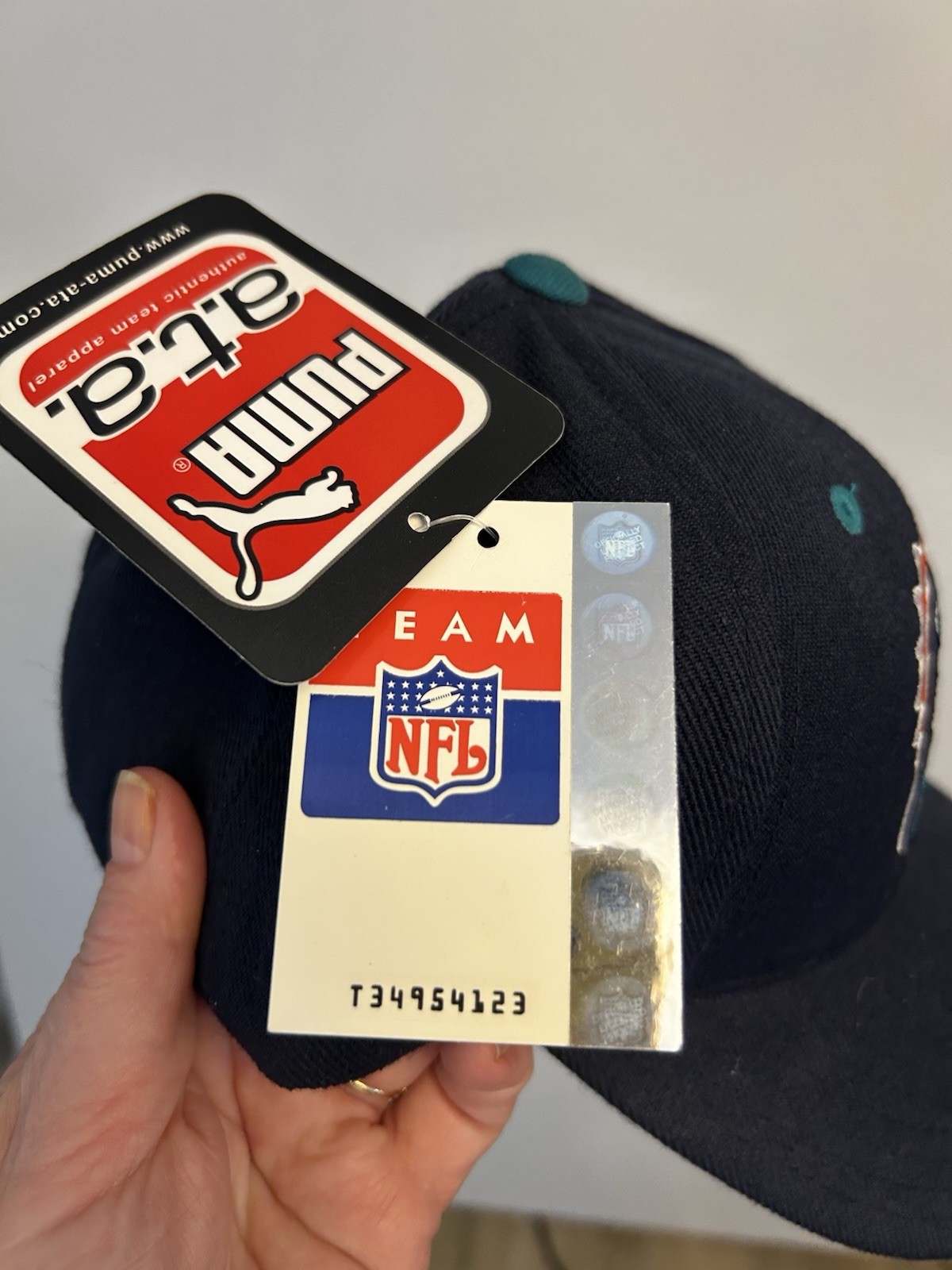 Vintage 90s Miami Dolphins Puma NFL Snapback Hat Navy Blue NOS Logo Cap Football
