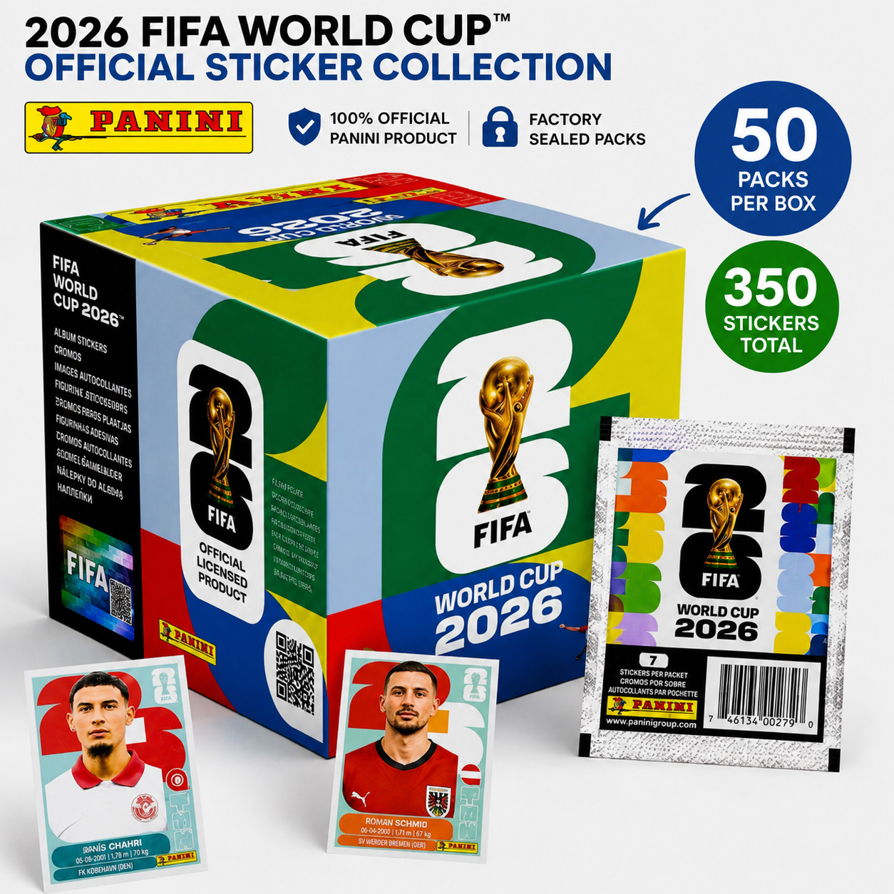 2026 FIFA World Cup Panini 50 Factory Sealed Packs 350 Stickers US Edition
