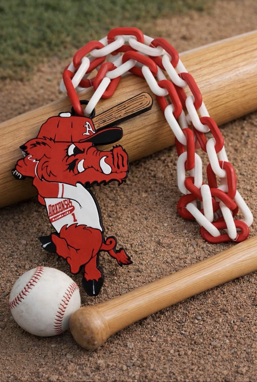 Arkansas Razorbacks Baseball Necklace Red White Fan Accessory