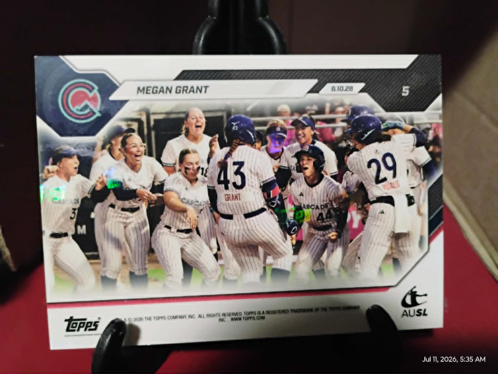 2026 Topps Now AUSL #5 Megan Grant Rookie Card Portland Cascade PR:1047