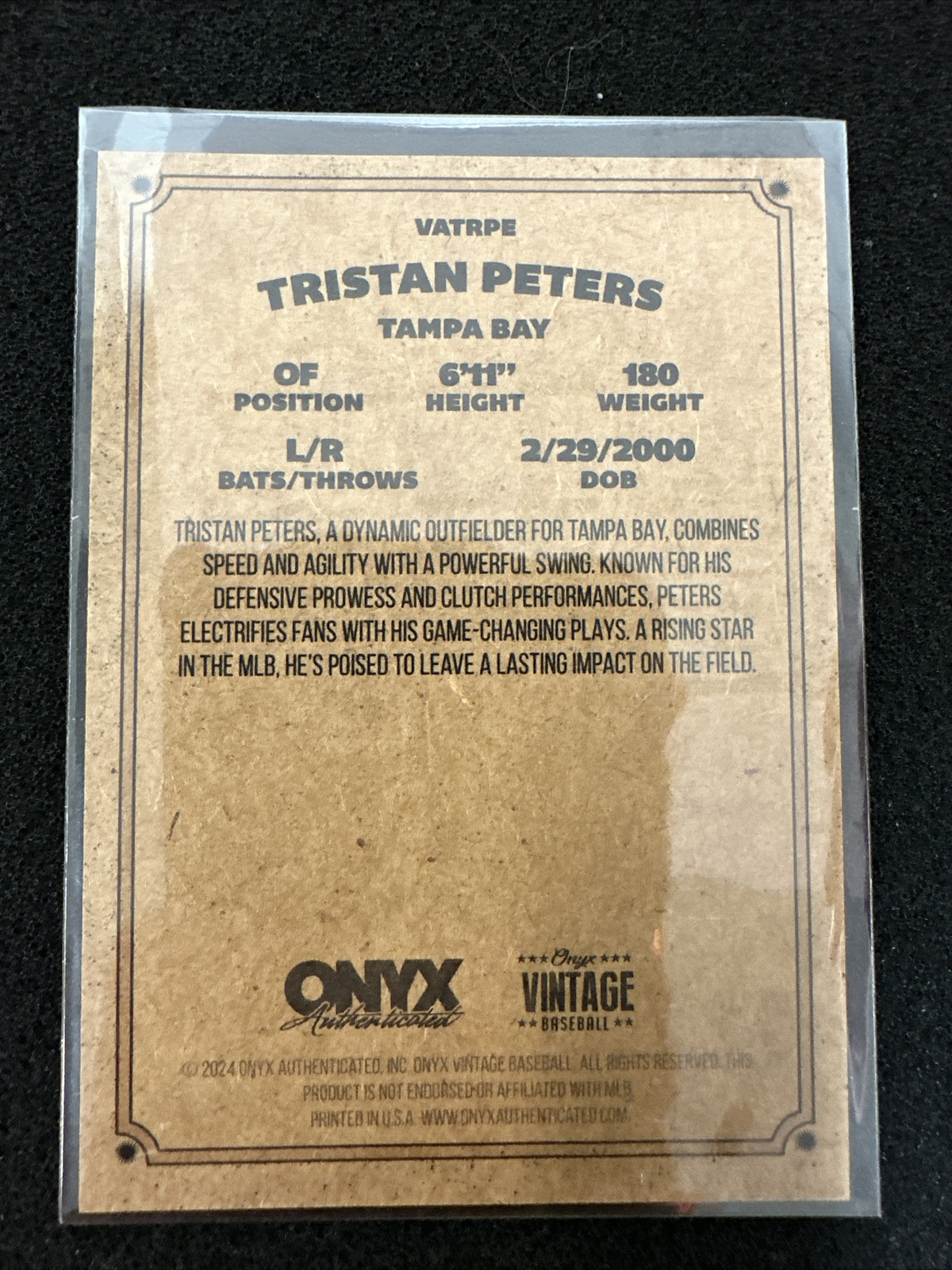 TRISTAN PETERS 2024 ONYX VINTAGE BASEBALL ON CARD AUTO BLUE INK