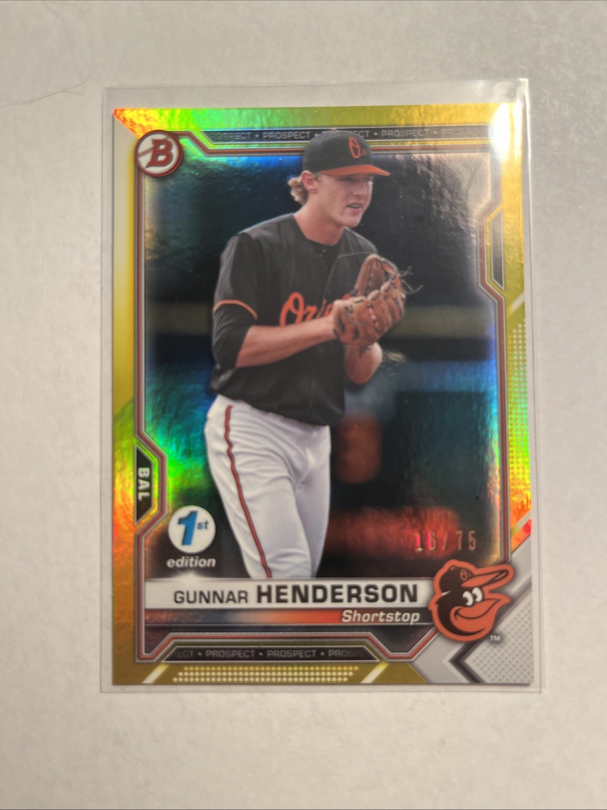 2021 Bowman 1st Edition Gunnar Henderson #BFE-49 Yellow Foil /75