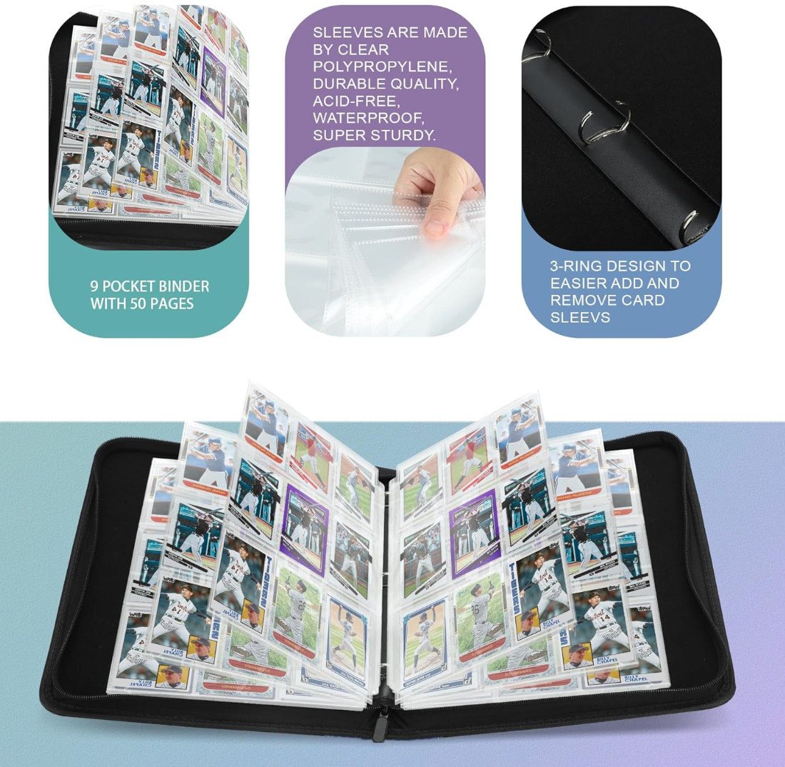 900 Pocket Trading Card Binder 9 Pocket Card Organizer Blue PU Album
