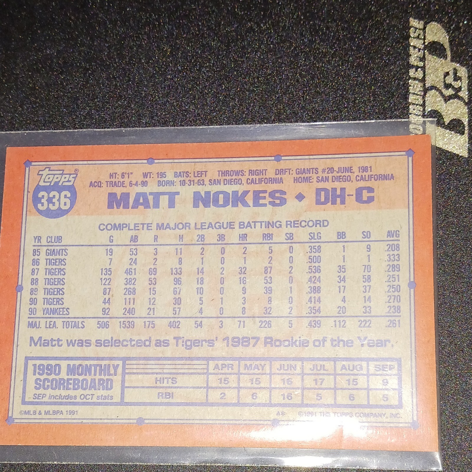 Topps 40 Years Baseball Matt Nokes Yankees 1991 Card #336 MLB Vintage