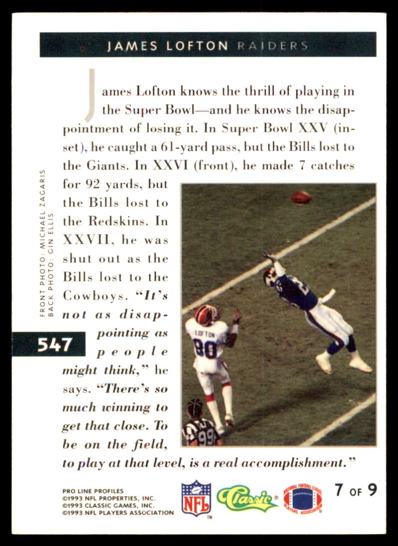 James Lofton 1993 Pro Line Profiles #547 Raiders NFL READ FREE SHIP AutographDen