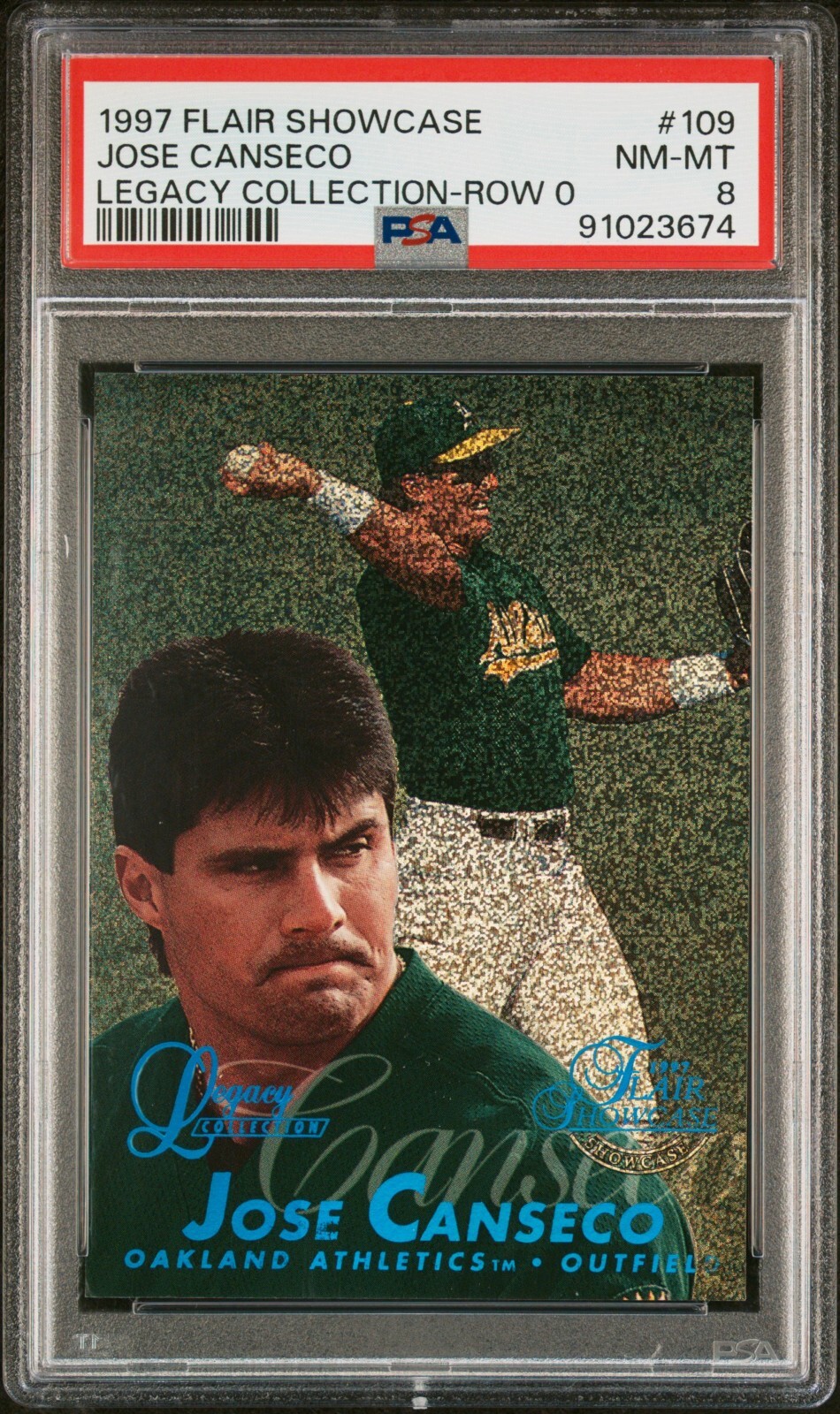 1997 FLAIR SHOWCASE LEGACY COLLECTION ROW 0 #109 JOSE CANSECO #/100 PSA 8 POP 1