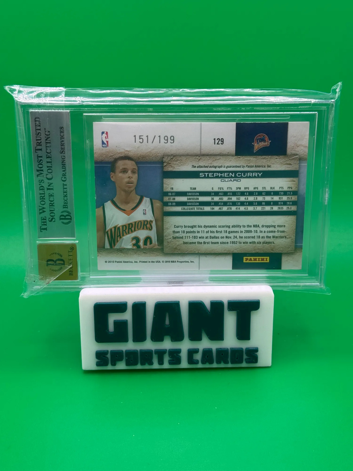2009 Studio Signatures Stephen Curry #129 /199 BGS 7.5 Auto 10