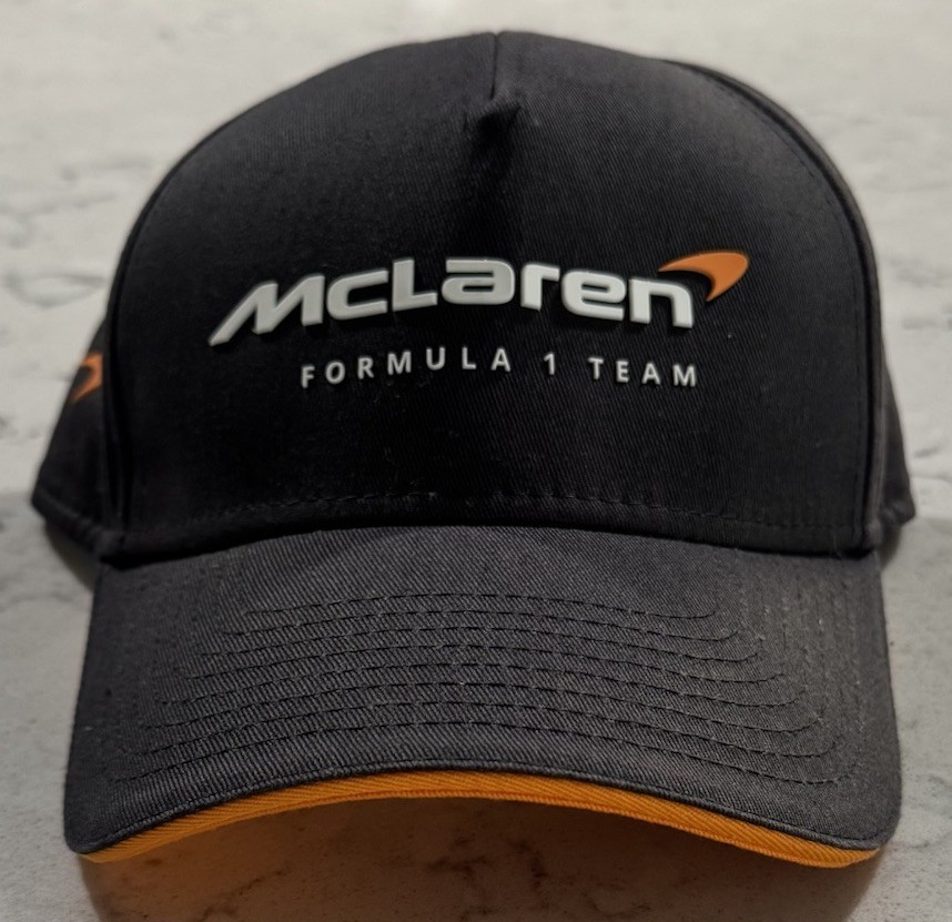 McLaren Formula 1 Team Snapback Hat Black Orange Chrome Logo Adjustable Cotton