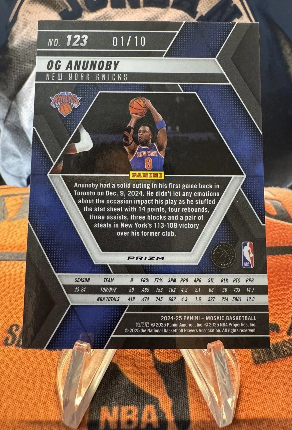 2024-25 Panini Mosaic #123 OG Anunoby Fast Break Gold 01/10 New York Knicks