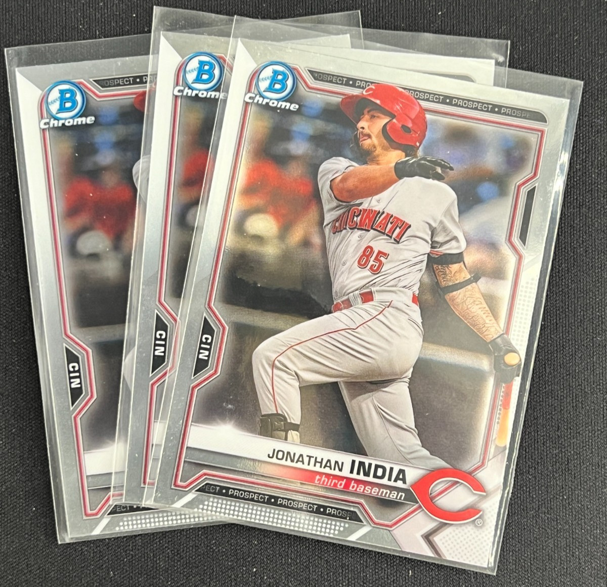 3 Card Lot 2021 Bowman Chrome Prospects Jonathan India BCP-46 Cincinnati Reds