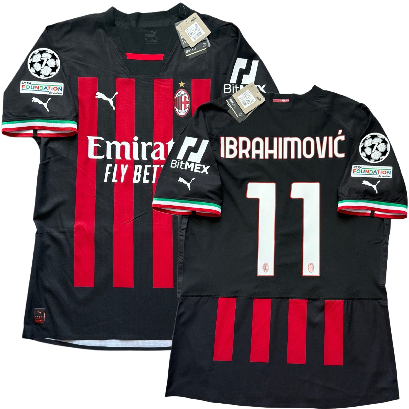 2022/23 AC Milan Authentic Home UCL Jersey #11 Ibrahimovic 2XL Puma Player Specs
