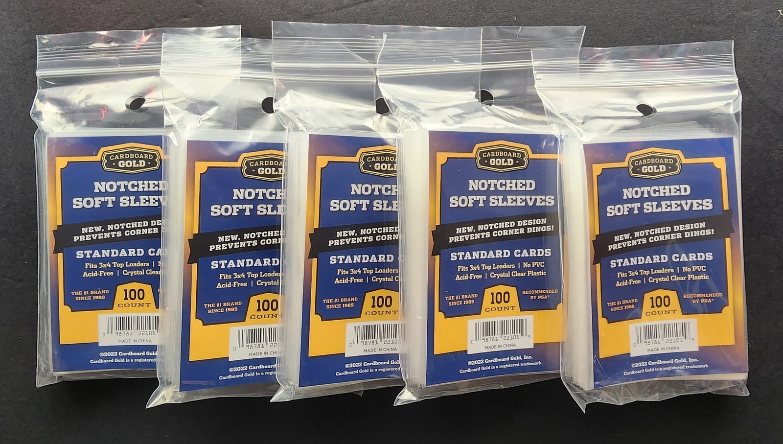 5 Packs (500) Cardboard Gold Notched Soft Penny Sleeves Regular Card Easy Glide