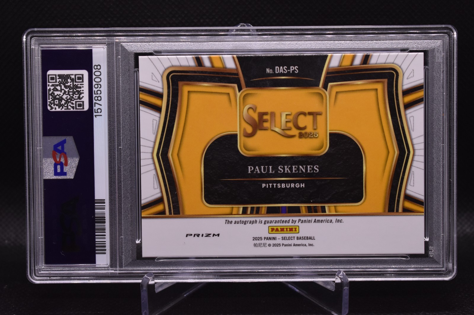 Paul Skenes Auto 2025 Panini Select Diamond Action Signature Silver Prizm PSA 9