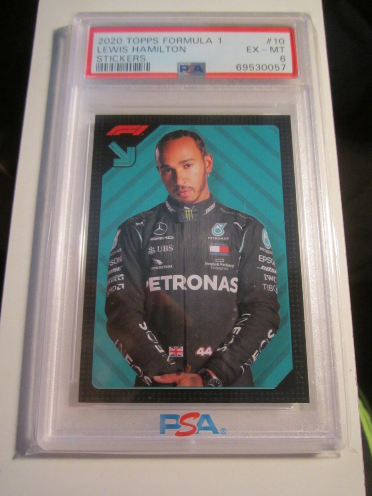 2020 LEWIS HAMILTON TOPPS FORMULA 1 RACING STICKER #10 PSA GRADED 6 – BBA-30