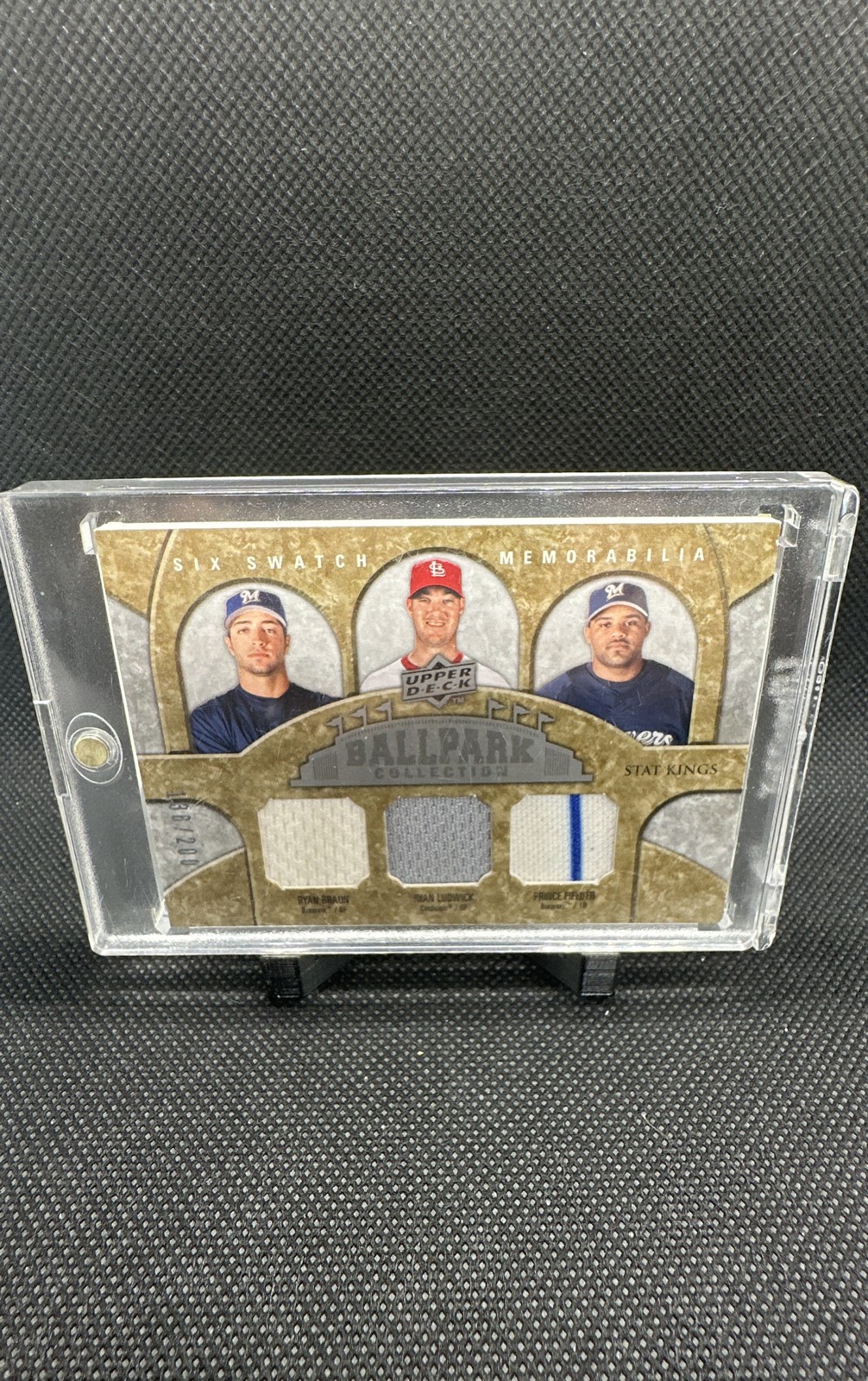 2009 UD Ballpark – Stat Kings Swatch Memorabilia Cabrera, Braun, Fielder /200