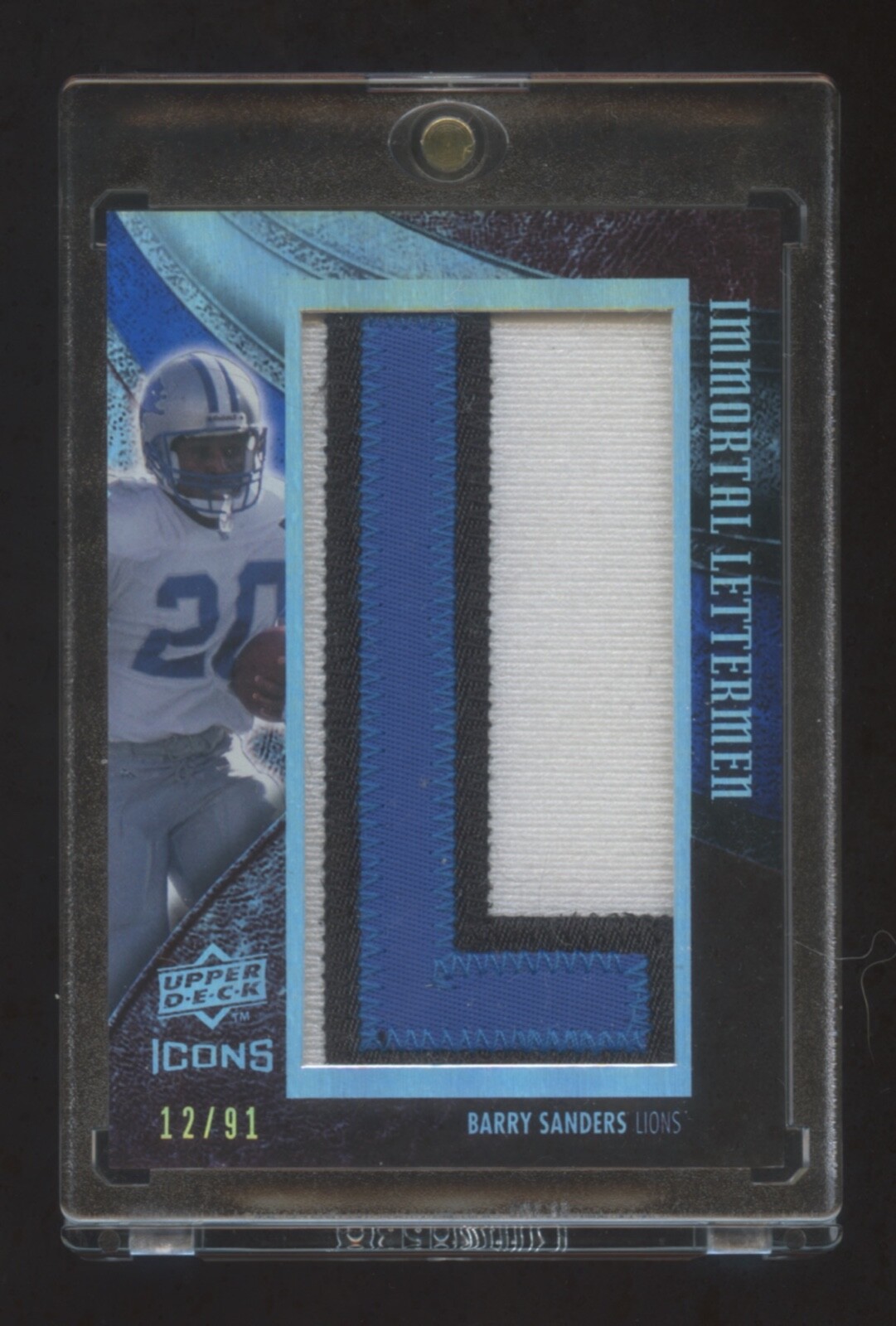BARRY SANDERS 2008 UD IMMORTAL LETTERMEN ICONS PATCH #ED 12/91 HOF LIONS LEGEND