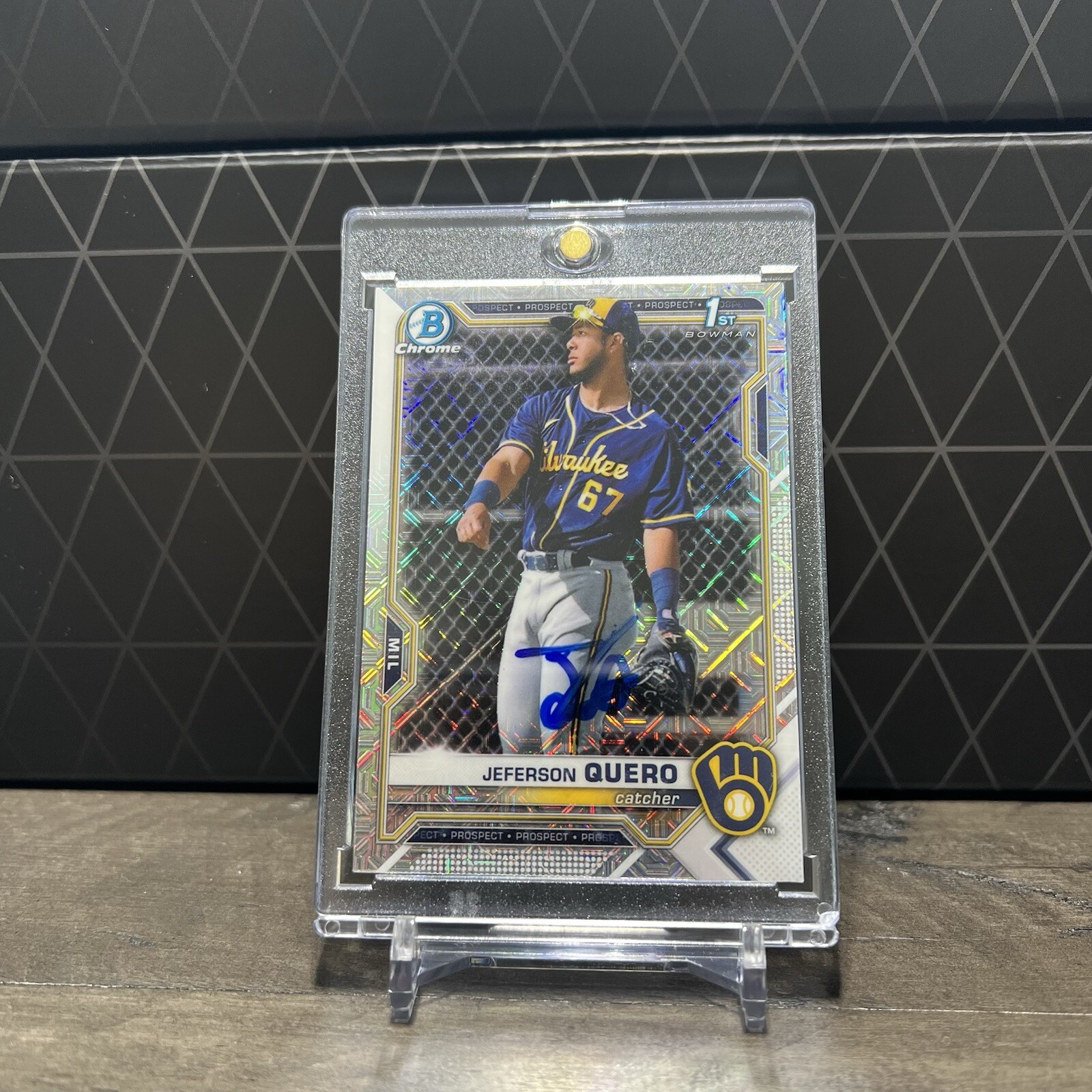 Jeferson Quero Signed IP Au 1st Bowman 2021 Chrome Mojo Refractor BCP181 Brewers