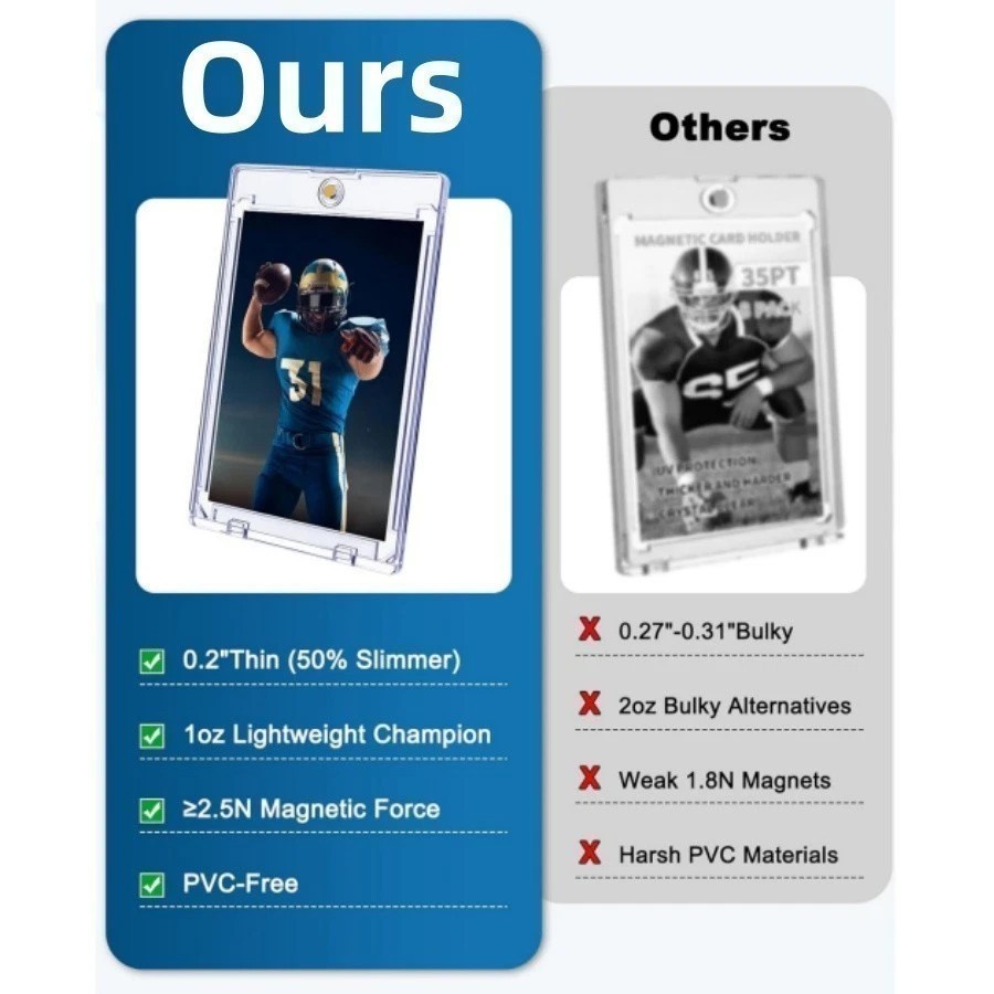 50 Packs Magnetic Trading Sports Card Holders 35pt One-Touch Hard UV Protection