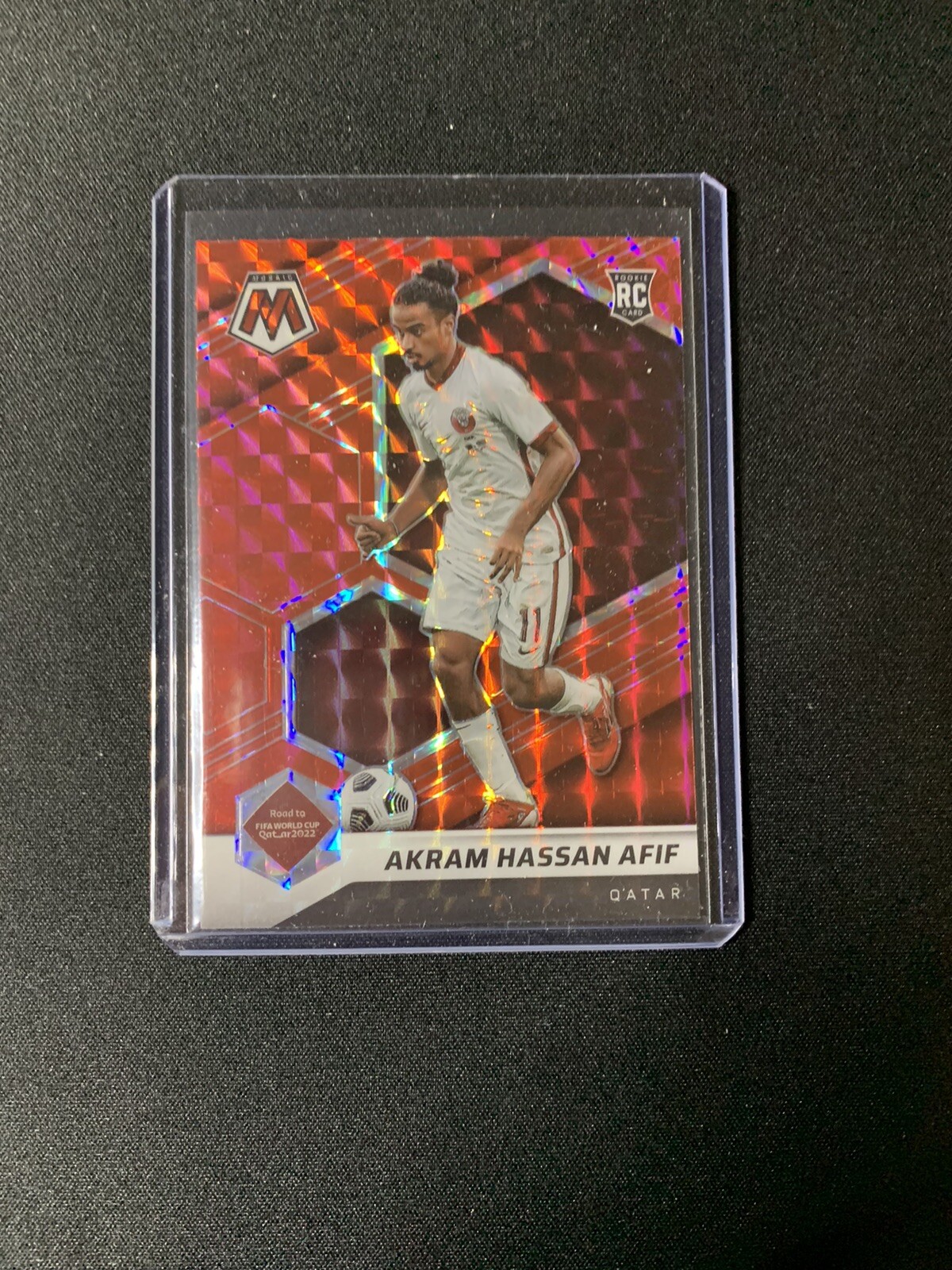 Akram Hassan Afif 2021-22 Mosaic Road To World Cup Red Prizm Parallel RC Qatar
