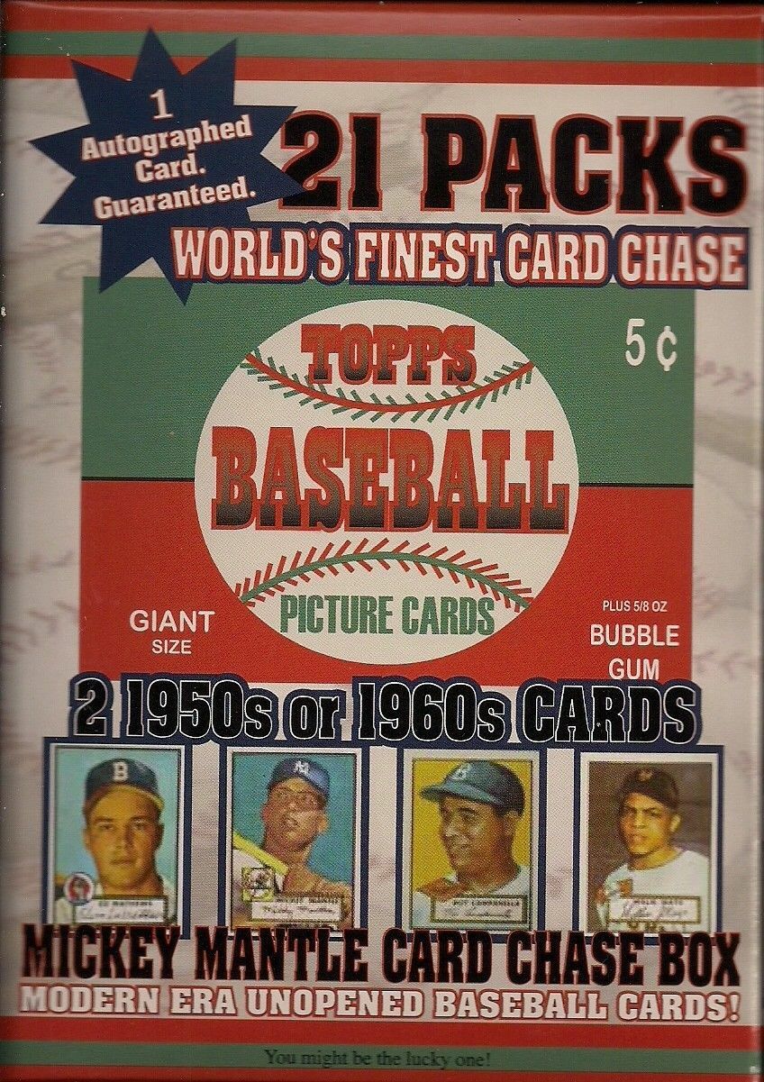 1952 MANTLE CARD CHASE BOX- 21 PACKS + AUTOGRAPH CARD + 2 1950/60’S CARDS