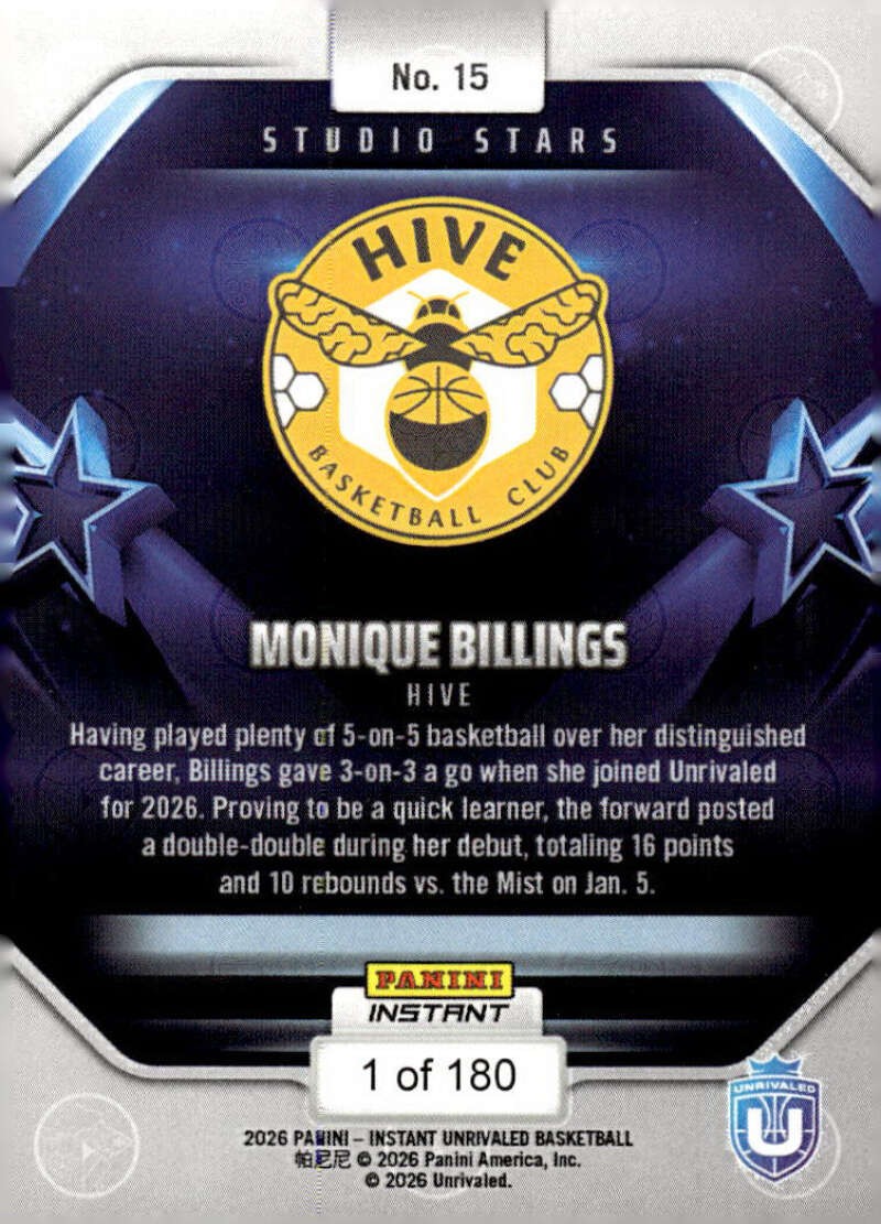 MONIQUE BILLINGS 2026 Panini Instant Unrivaled Studio Stars PR:180 NM- ID:168672