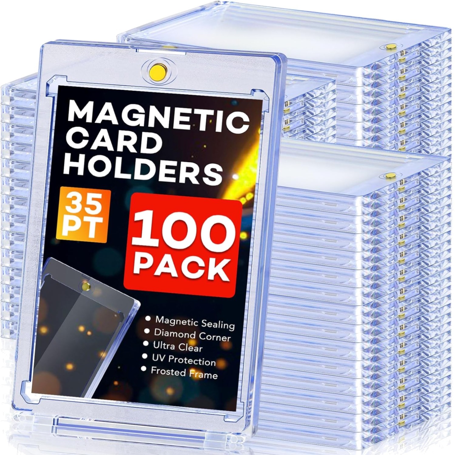 100ct Acrylic Magnetic Card Holders UV Protection Display Cases for Sports Cards
