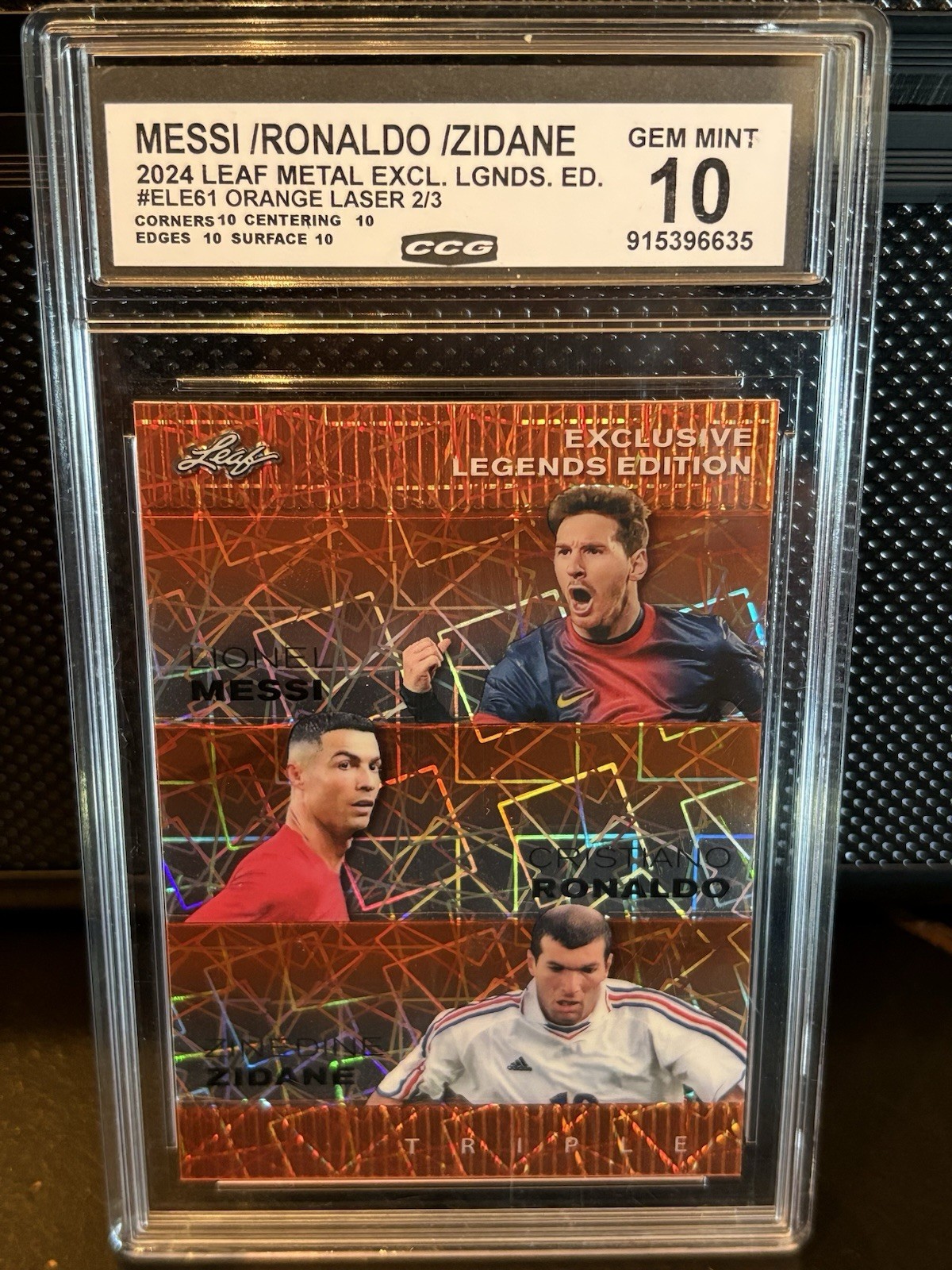 Leaf 2024 Metal ORANGE LASER 2/3 Exclusive Legends ELE-61 Messi Ronaldo Zidane